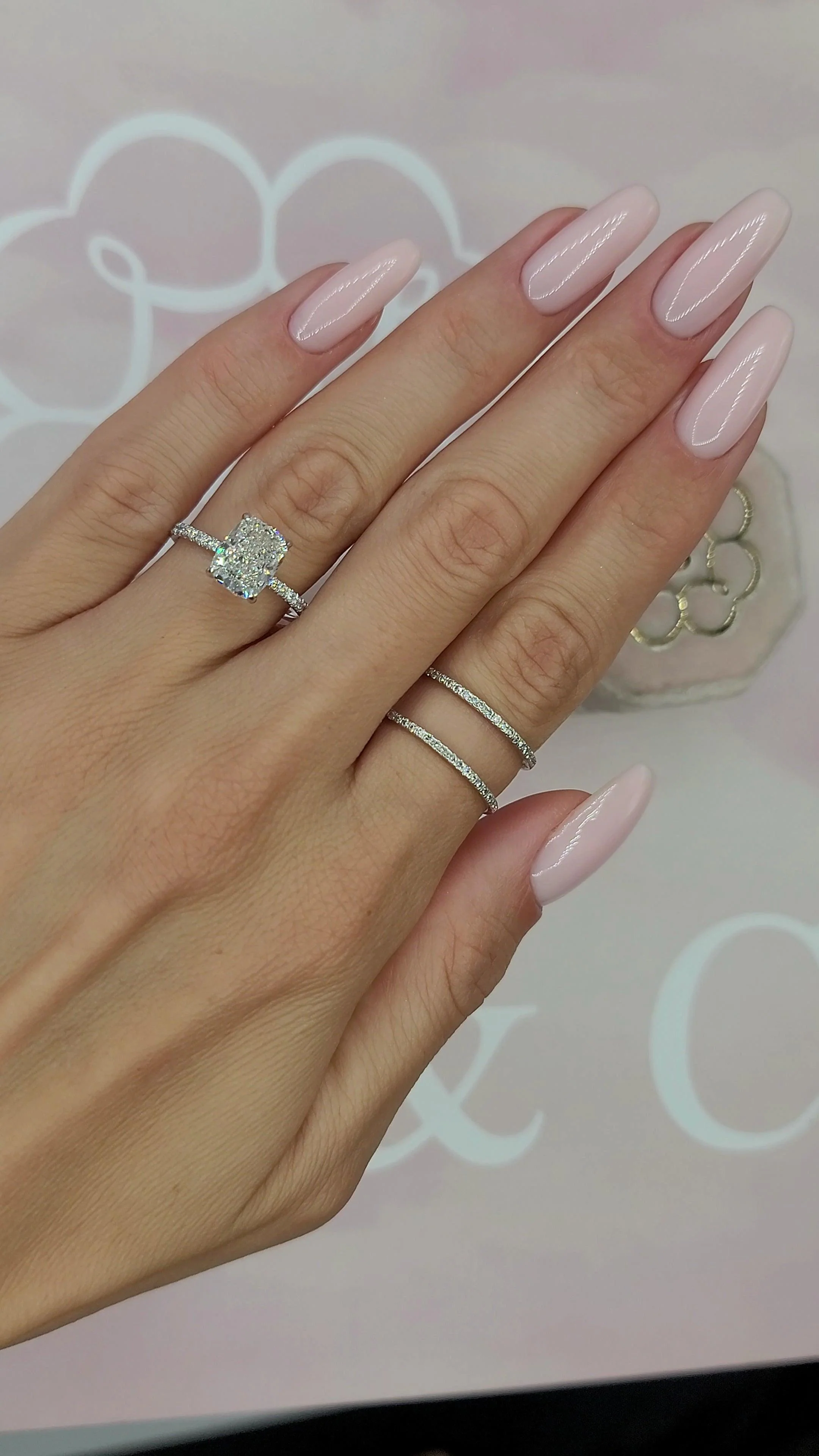 3 Carats Lab Grown Elongated Cushion Cut Micropaved Side Stones Hidden Halo Diamond Engagement Ring - Image 2