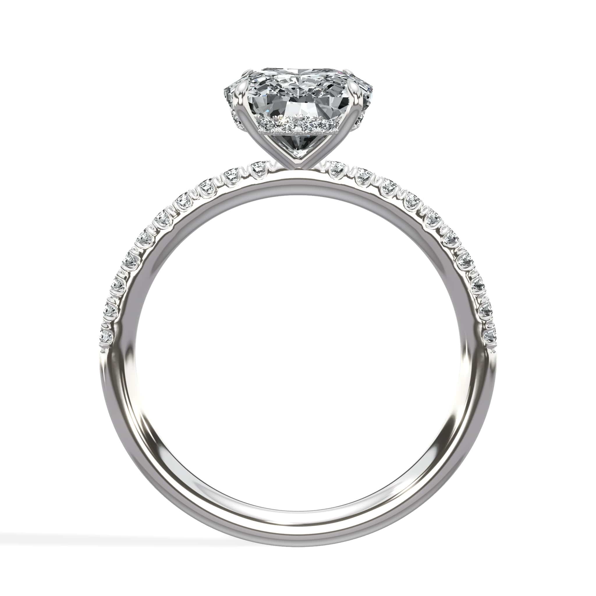 3 Carats Lab Grown Elongated Cushion Cut Micropaved Side Stones Hidden Halo Diamond Engagement Ring - Image 4