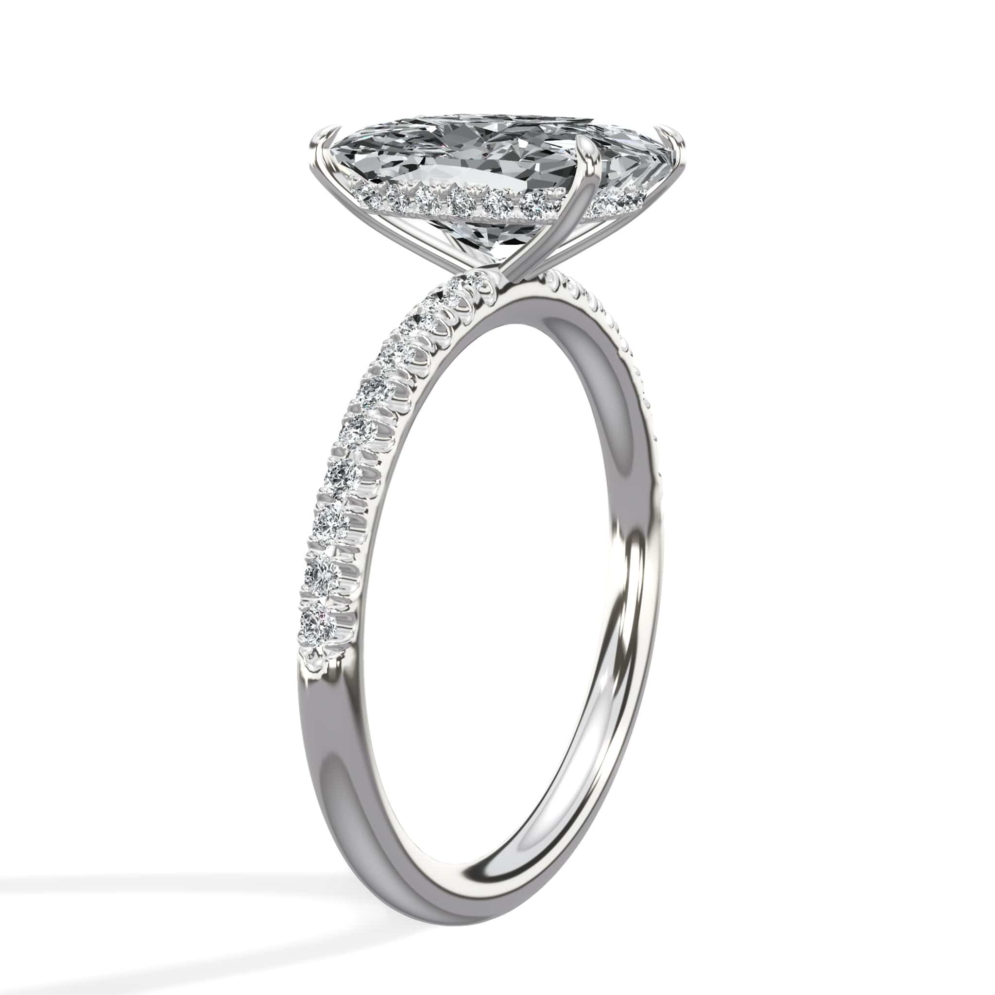 3 Carats Lab Grown Elongated Cushion Cut Micropaved Side Stones Hidden Halo Diamond Engagement Ring - Image 5
