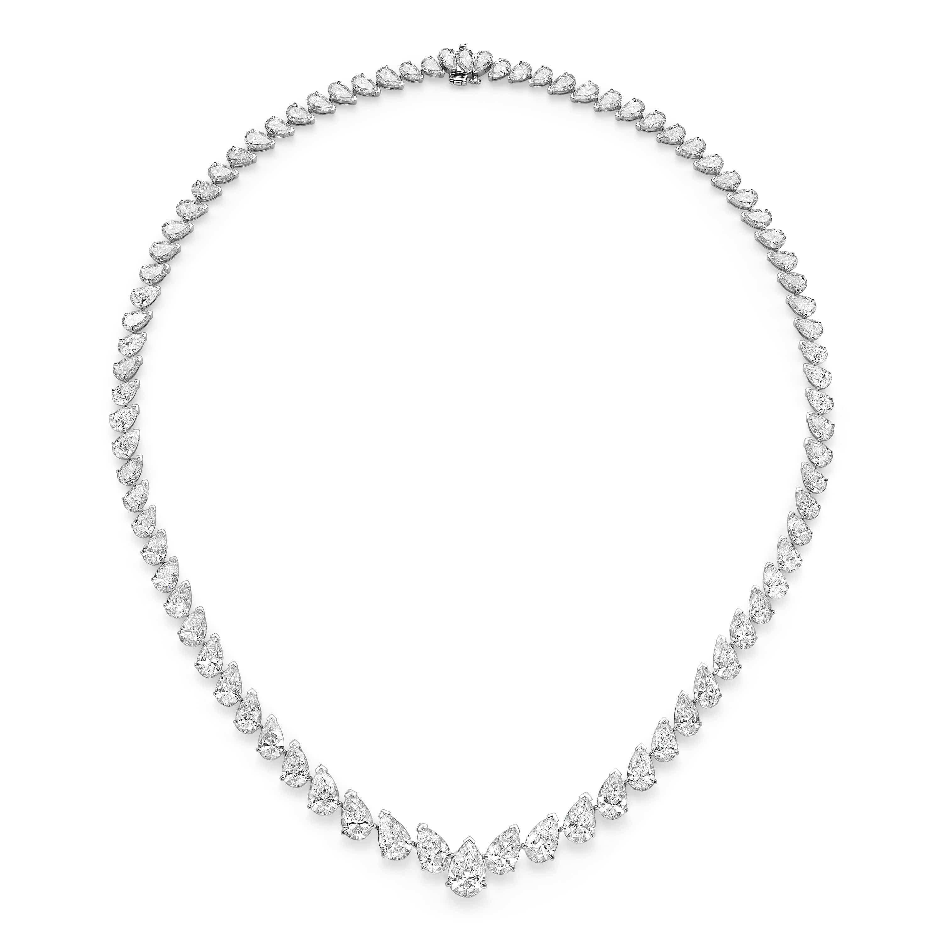 33.87 Carat Pear Shaped Lab Grown Diamond Tennis Necklace in 14k White Gold - Image 3