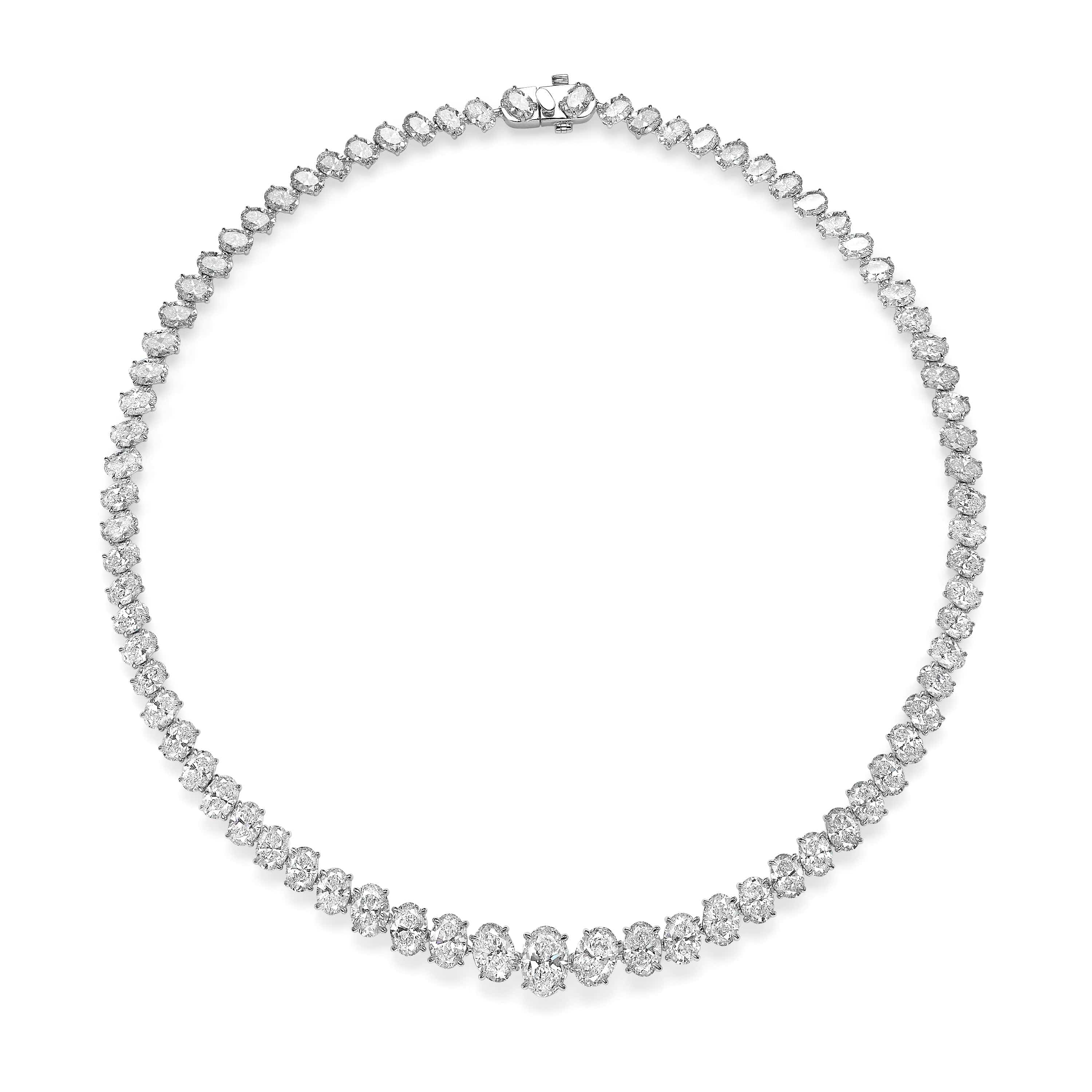 39.05 Carat Oval Cut Lab Grown Diamond Tennis Necklace in 14k White Gold - Image 4