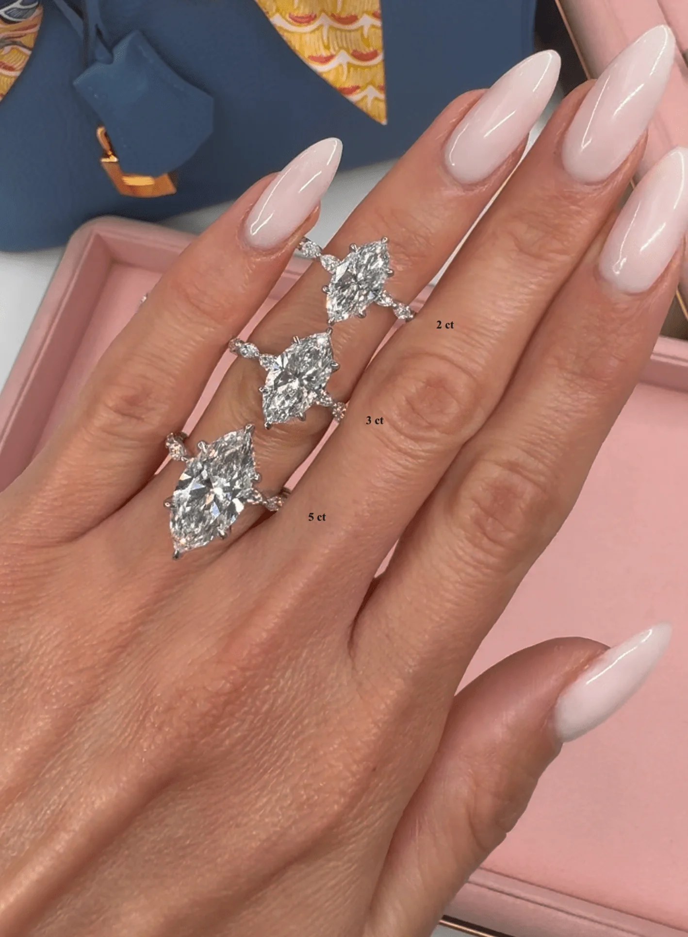 4.00 Carats Lab Grown Marquise Cut with Marquise Side Stones Hidden Halo Diamond Engagement Ring - Image 3