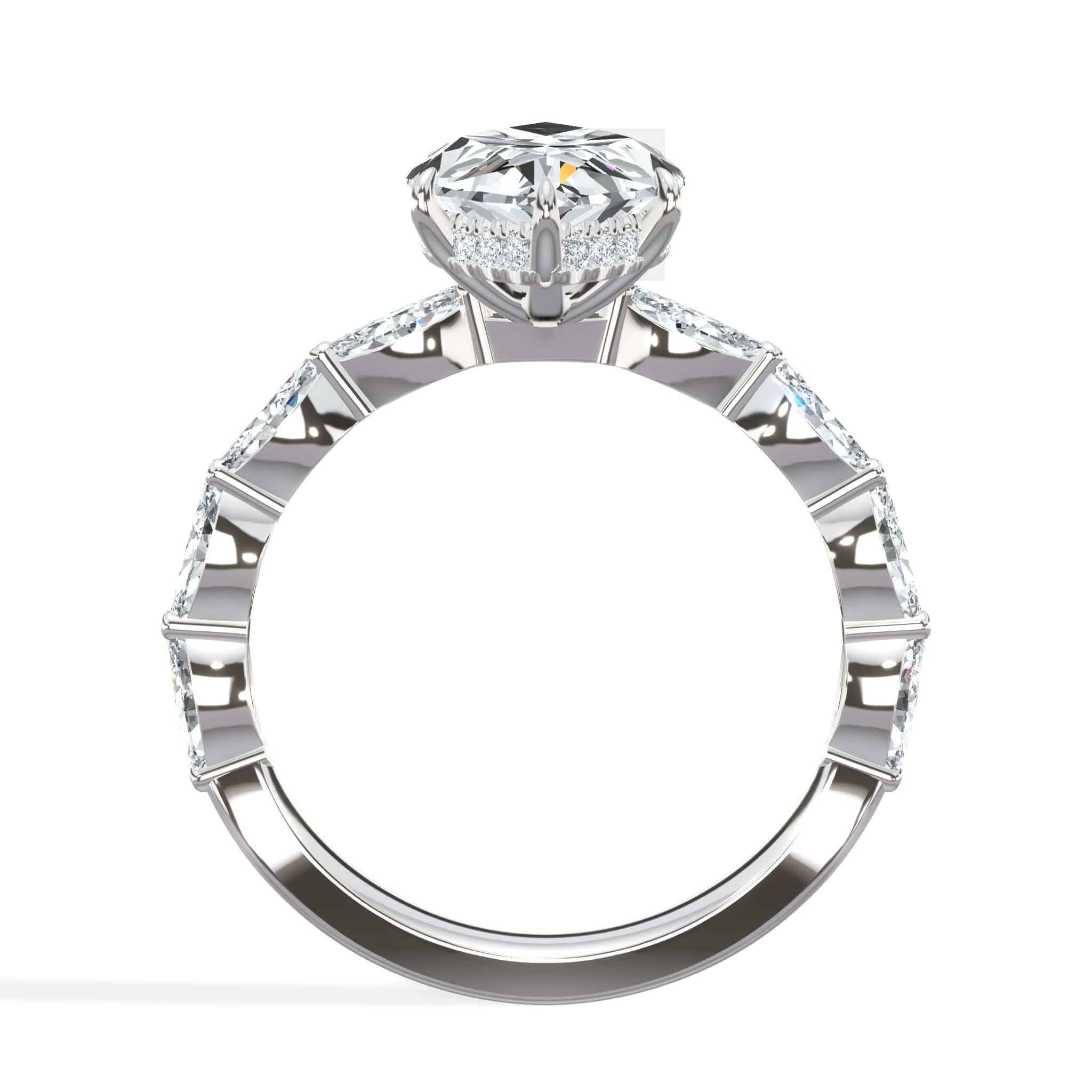 4.00 Carats Lab Grown Marquise Cut with Marquise Side Stones Hidden Halo Diamond Engagement Ring - Image 4