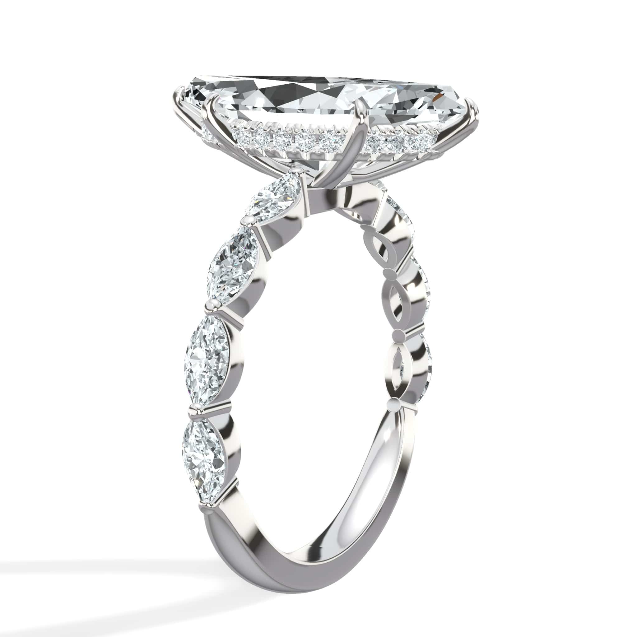 4.00 Carats Lab Grown Marquise Cut with Marquise Side Stones Hidden Halo Diamond Engagement Ring - Image 5