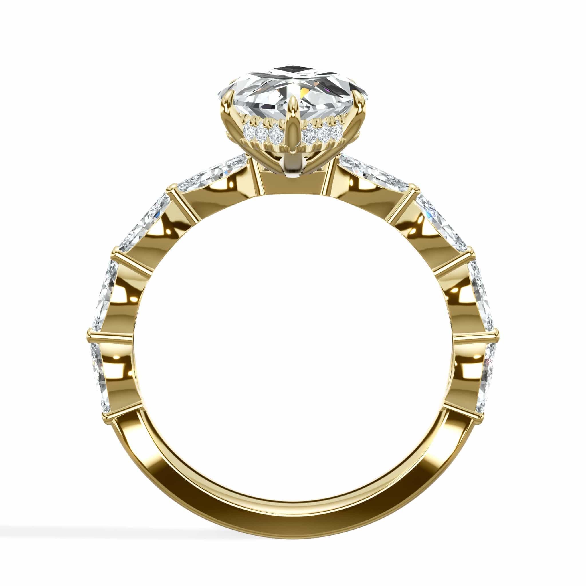 4.00 Carats Lab Grown Marquise Cut with Marquise Side Stones Hidden Halo Diamond Engagement Ring In Yellow Gold - Image 3