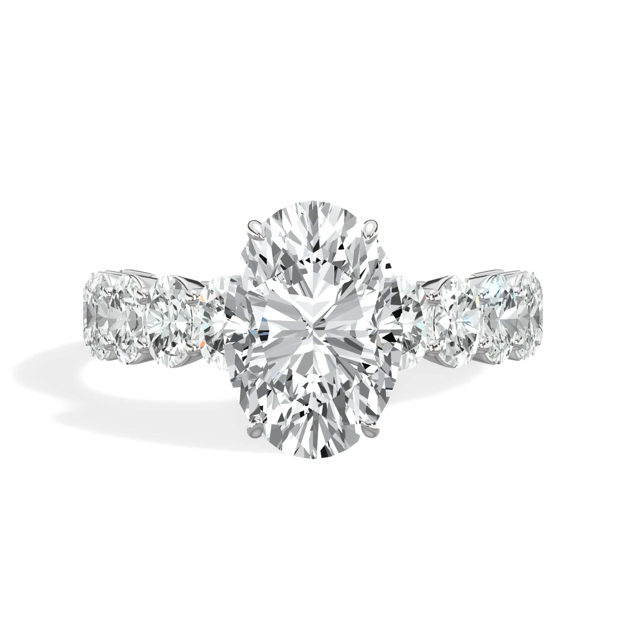 4 Carats Lab Grown Oval Cut with Oval Side Stones Hidden Halo Diamond Engagement Ring