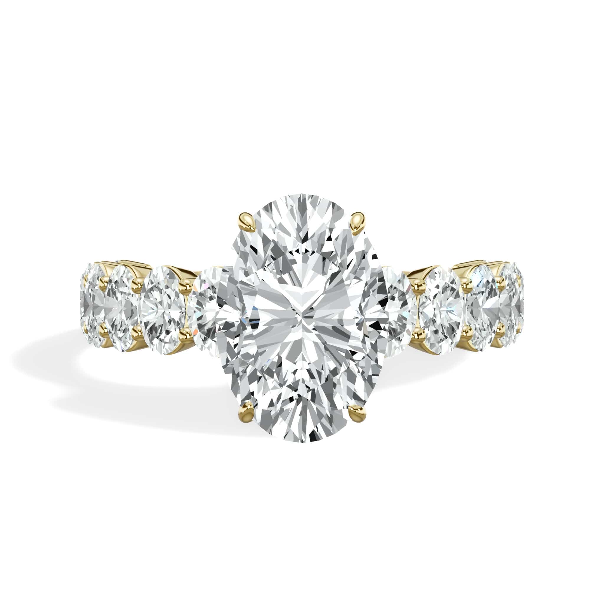 4 Carat Lab Grown Oval Cut with Oval Side Stones Hidden Halo Diamond Engagement Ring In Yellow Gold