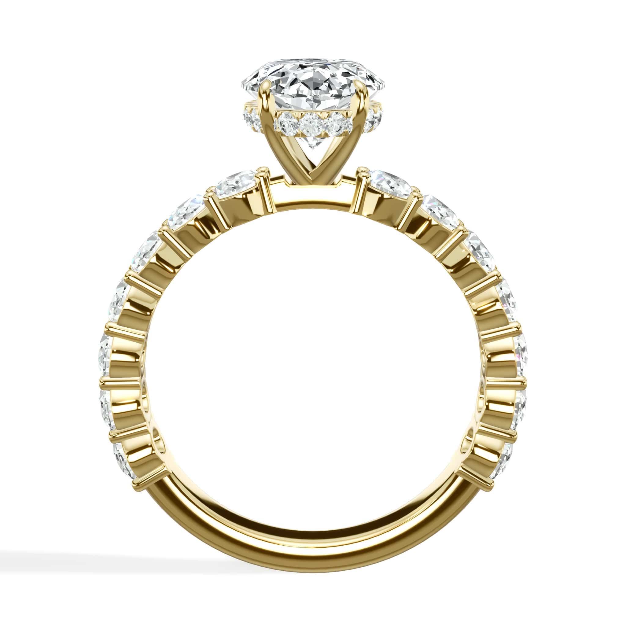 4 Carat Lab Grown Oval Cut with Oval Side Stones Hidden Halo Diamond Engagement Ring In Yellow Gold - Image 2