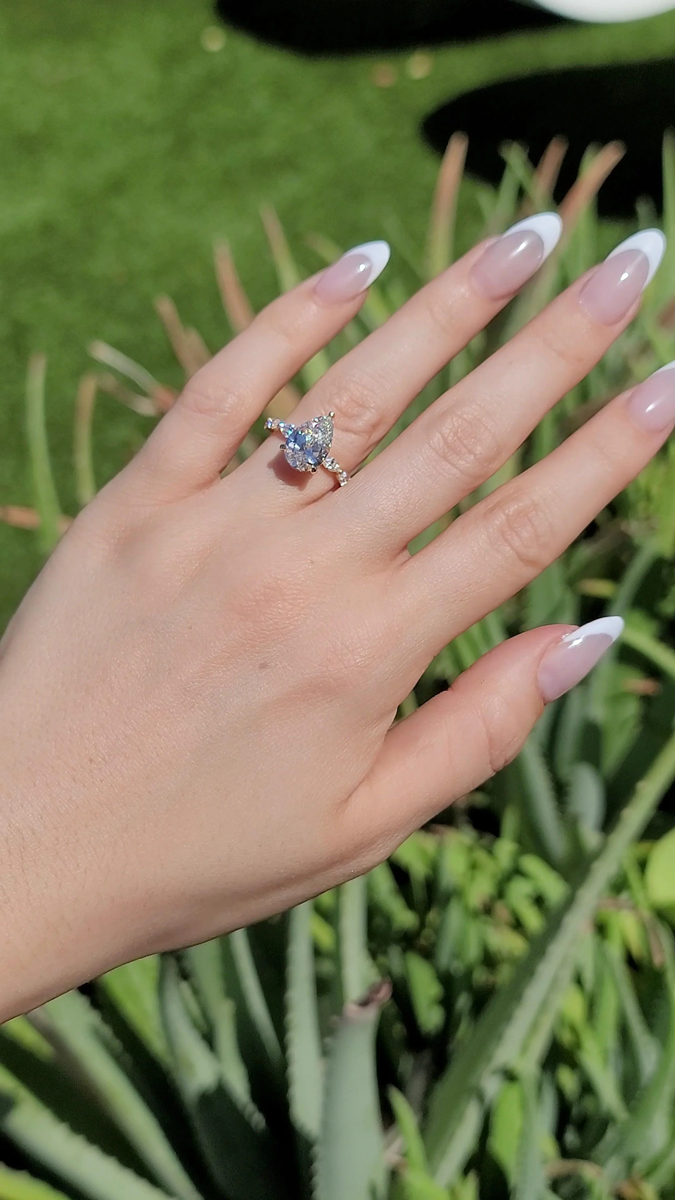 4.00 Carats Lab Grown Pear Shape with Marquise Side Stones Hidden Halo Diamond Engagement Ring Yellow Gold - Image 3