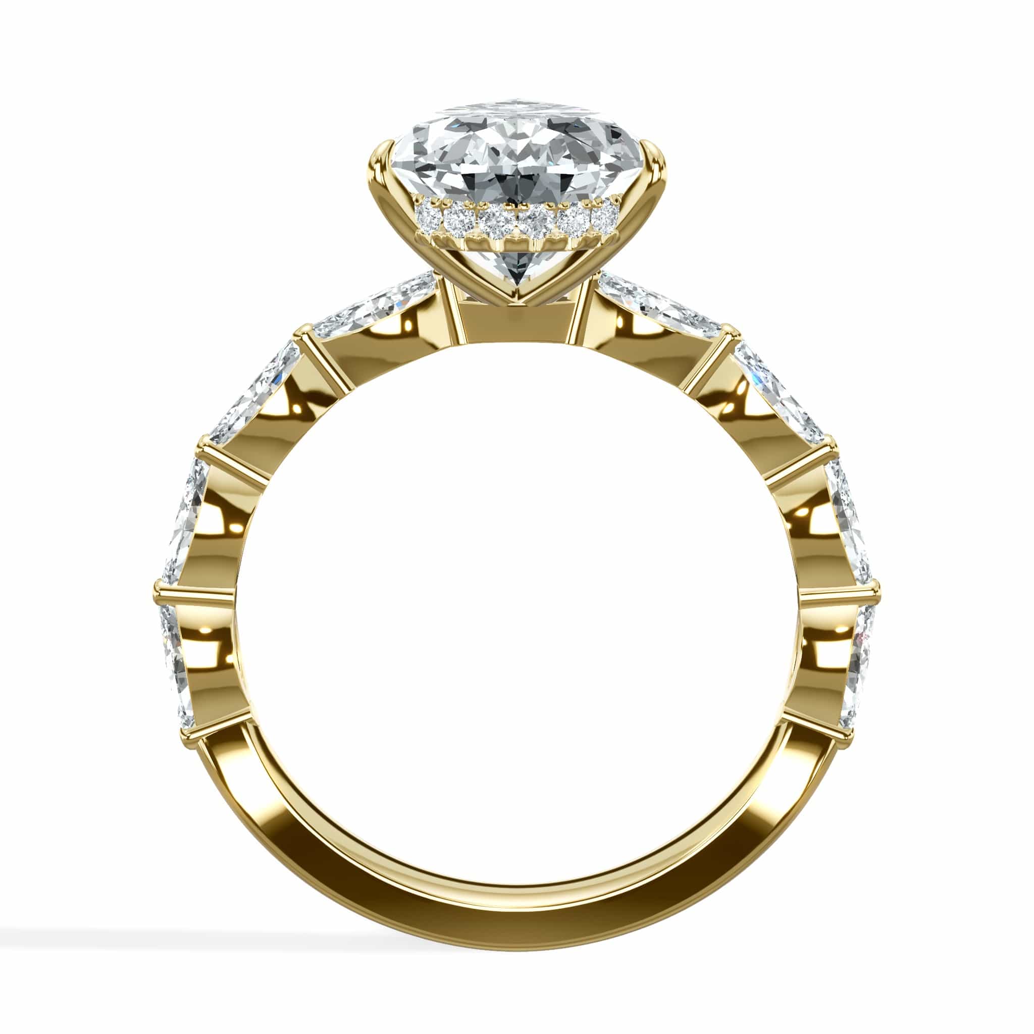 4.00 Carats Lab Grown Pear Shape with Marquise Side Stones Hidden Halo Diamond Engagement Ring Yellow Gold - Image 6