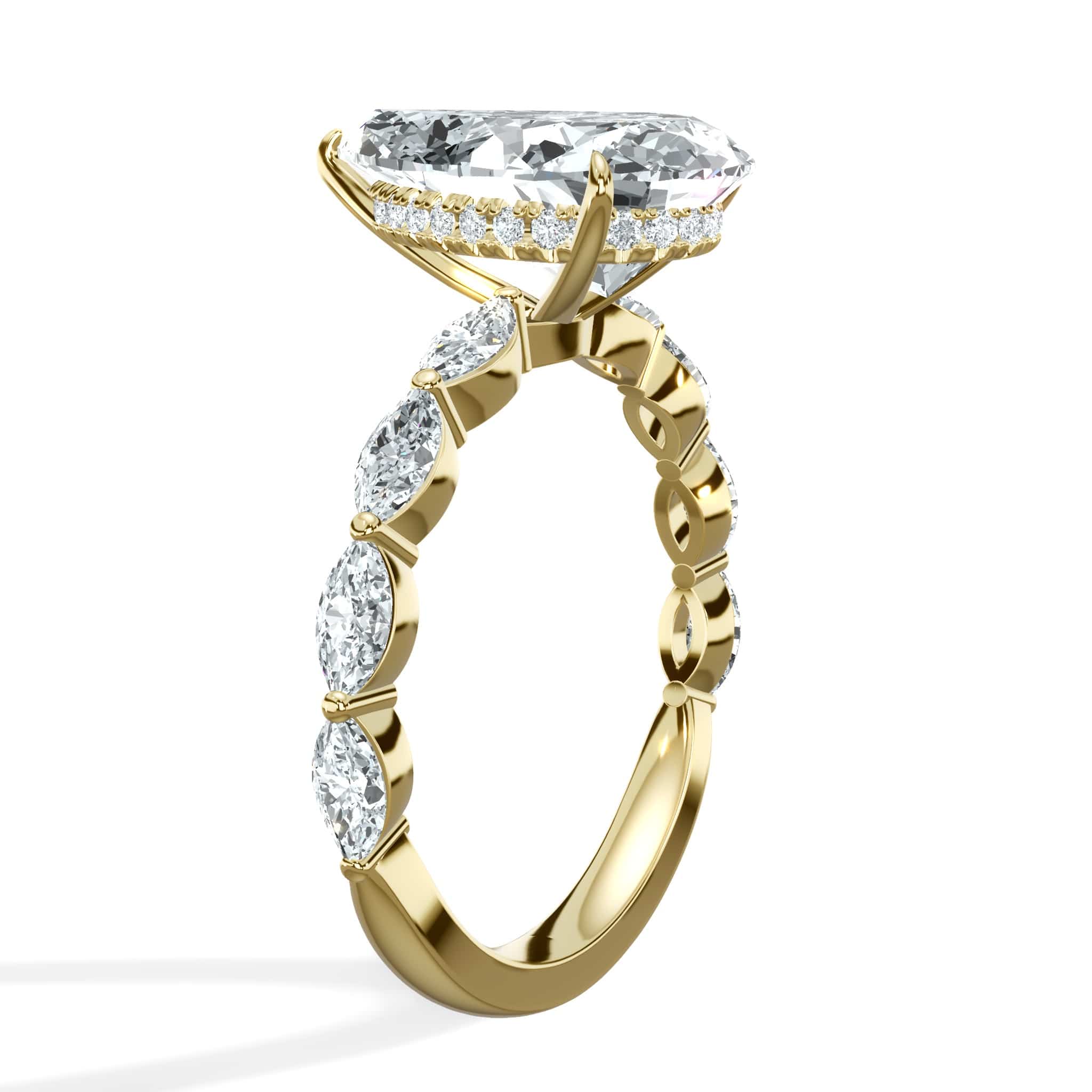 4.00 Carats Lab Grown Pear Shape with Marquise Side Stones Hidden Halo Diamond Engagement Ring Yellow Gold - Image 7