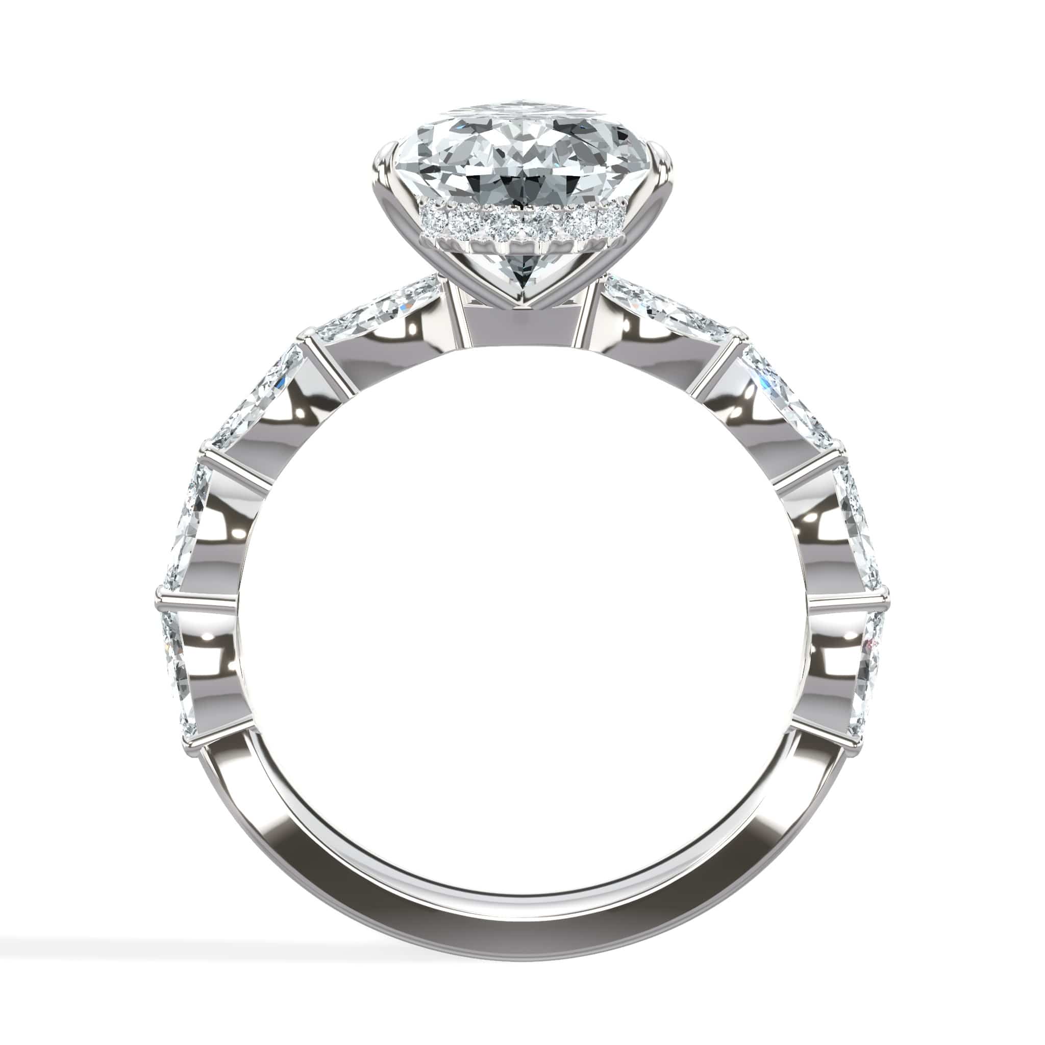 4.00 Carat Lab Grown Pear Shaped with Marquise Side Stones Hidden Halo Diamond Engagement Ring - Image 2