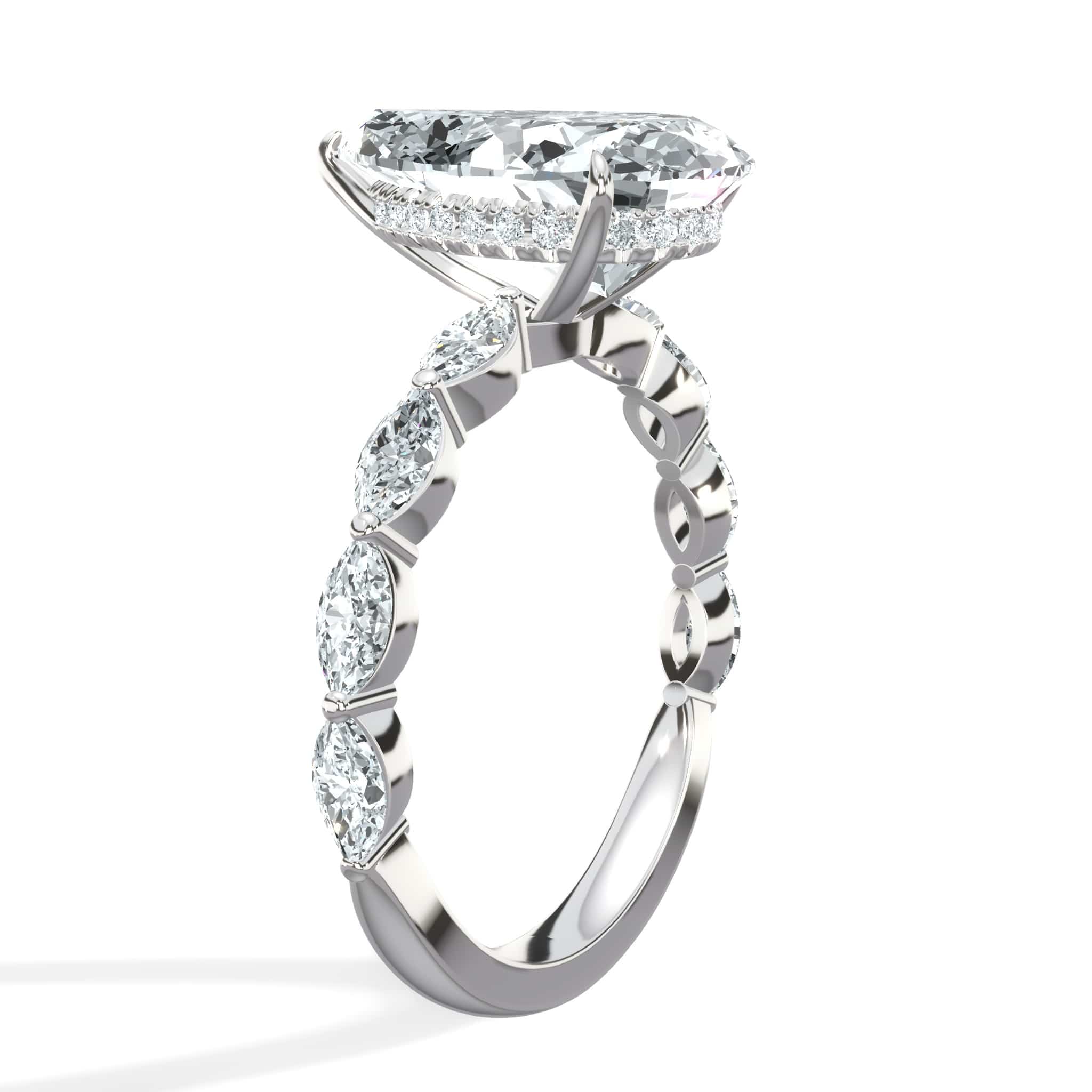 4.00 Carat Lab Grown Pear Shaped with Marquise Side Stones Hidden Halo Diamond Engagement Ring - Image 3