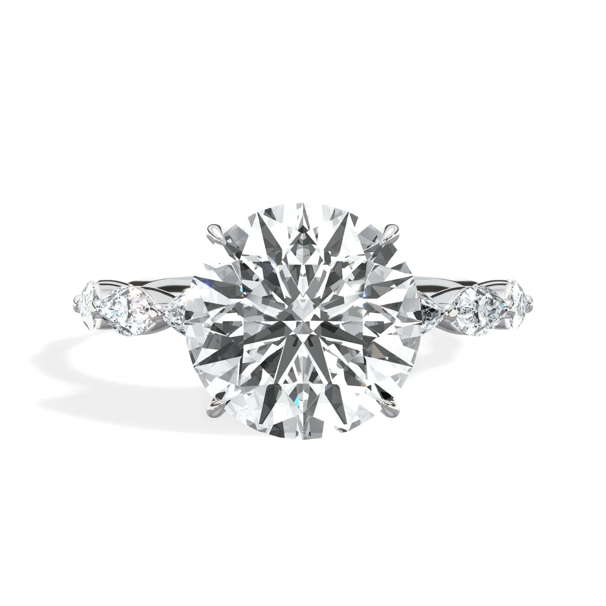 4.00 Carats Lab Grown Round Cut with Marquise Side Stones Hidden Halo Diamond Engagement Ring