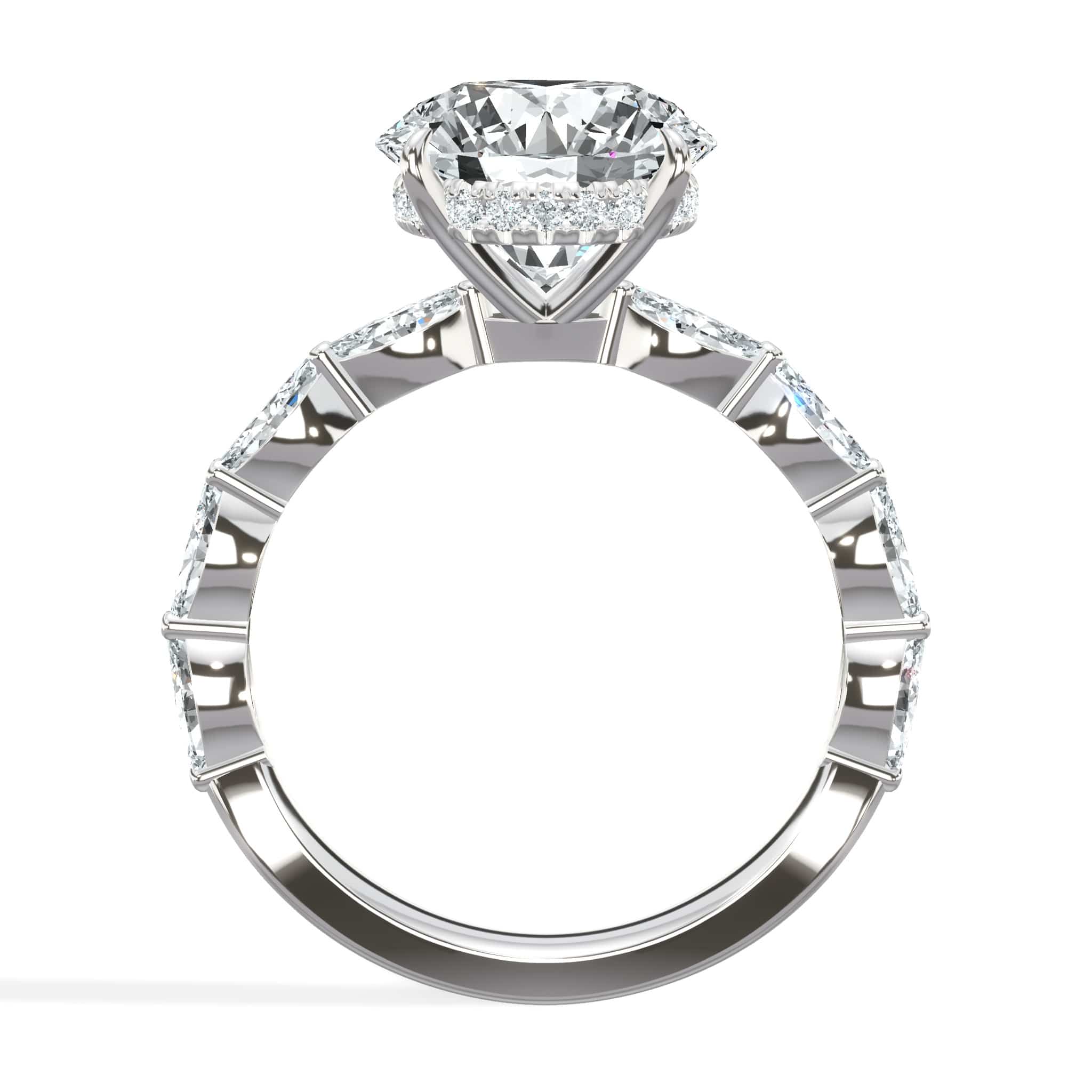 4.00 Carats Lab Grown Round Cut with Marquise Side Stones Hidden Halo Diamond Engagement Ring - Image 2