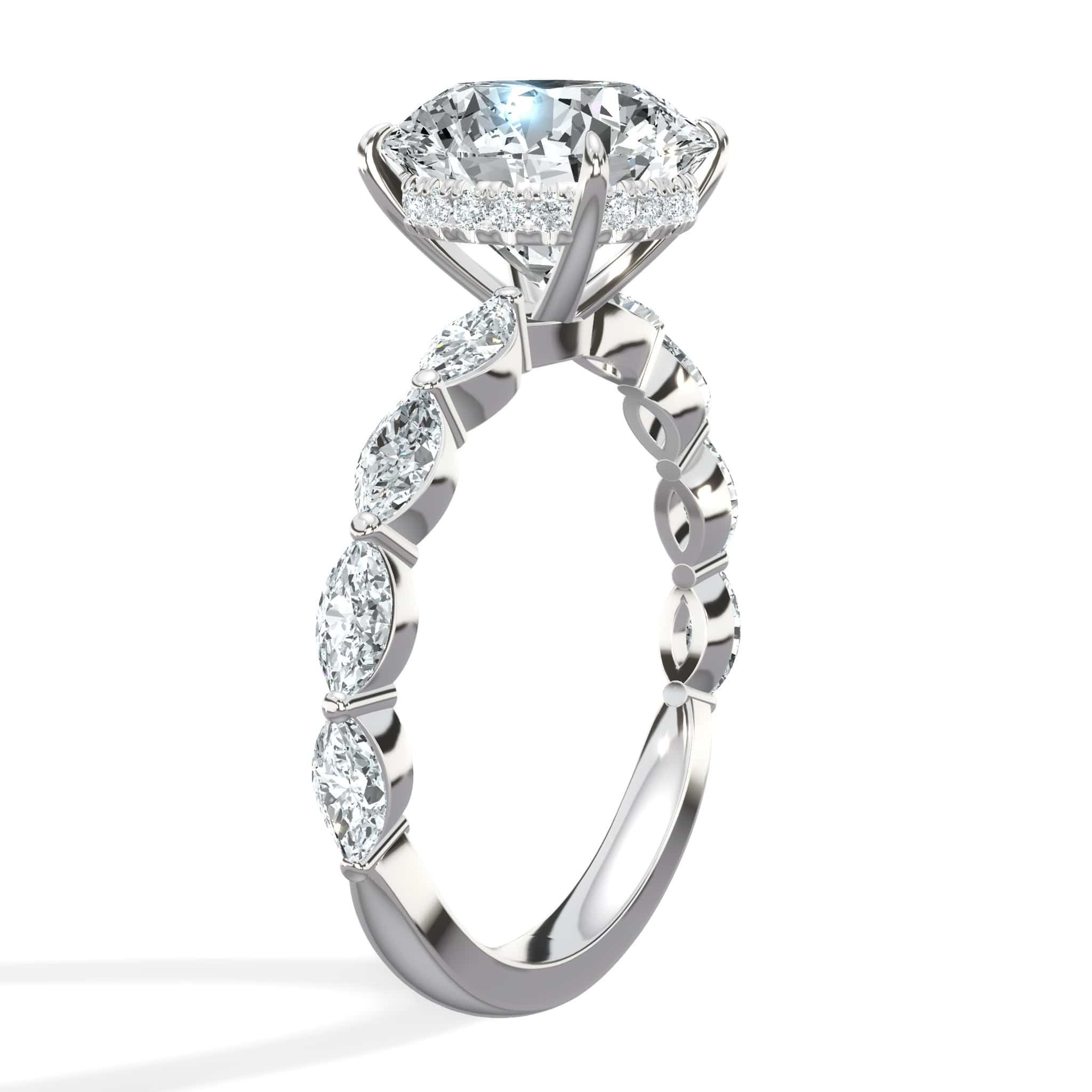 4.00 Carats Lab Grown Round Cut with Marquise Side Stones Hidden Halo Diamond Engagement Ring - Image 3