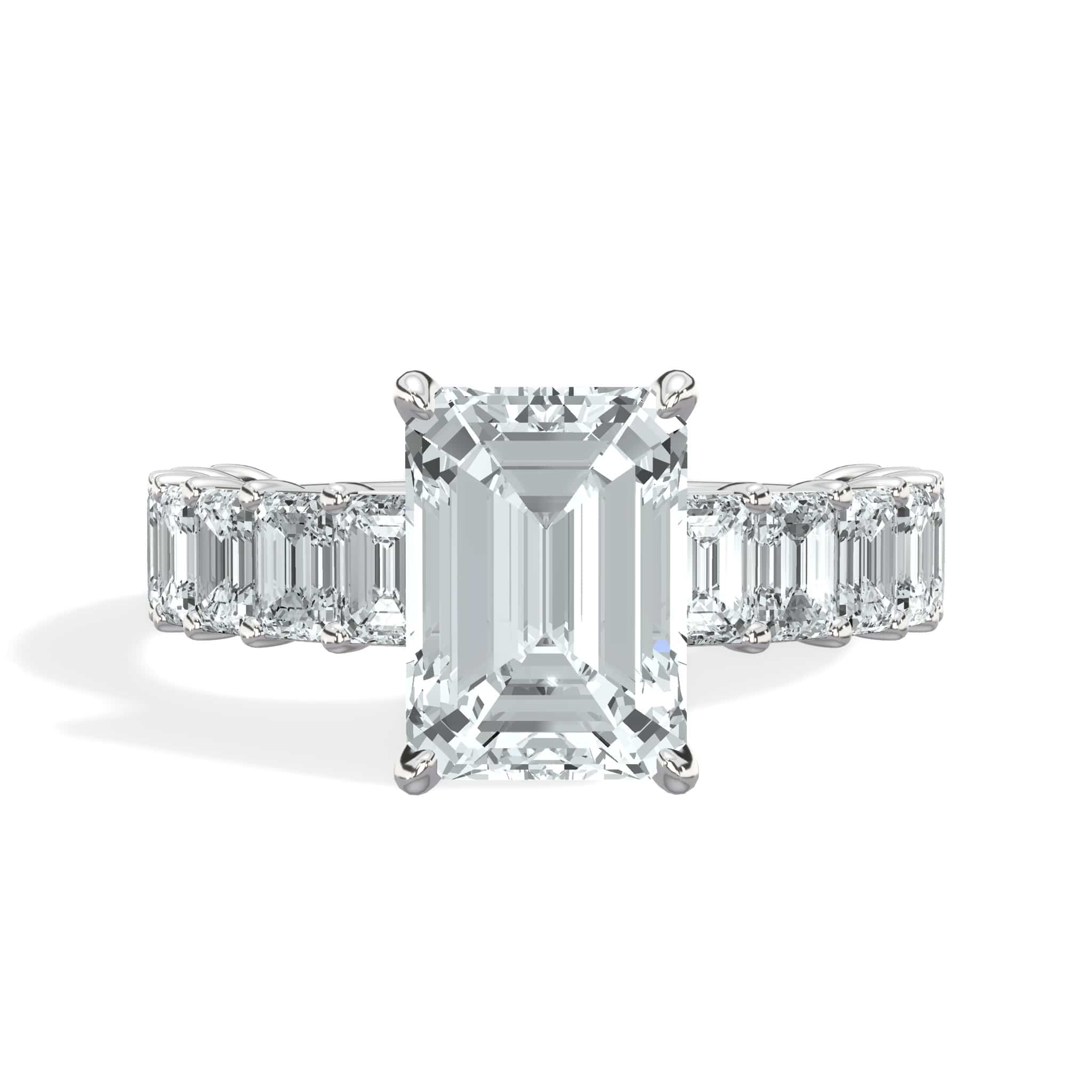 4 Carat Lab Grown Emerald Cut Diamond Engagement Ring with 3/4 Eternity Band 14K White Gold