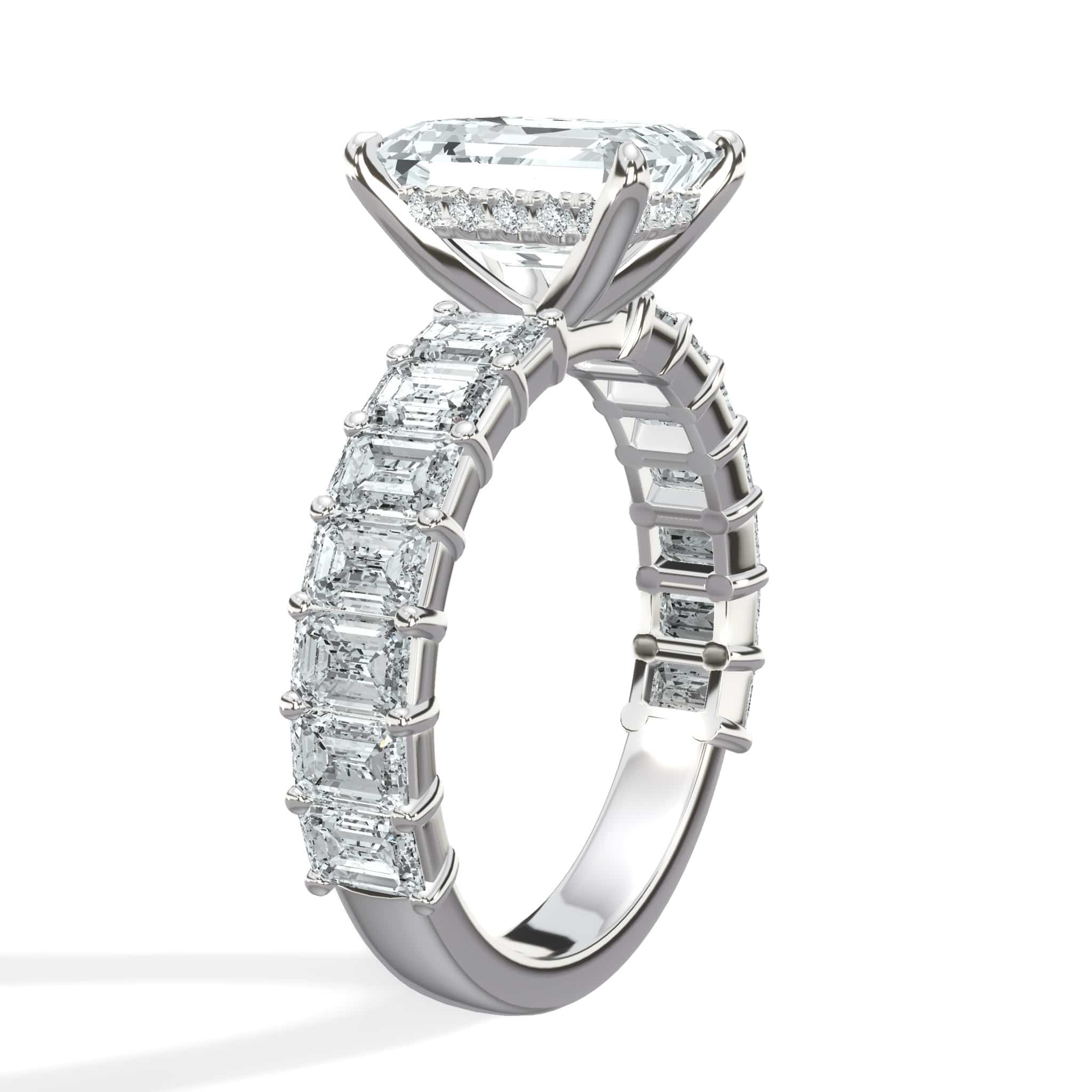 4 Carat Lab Grown Emerald Cut Diamond Engagement Ring with 3/4 Eternity Band 14K White Gold - Image 3