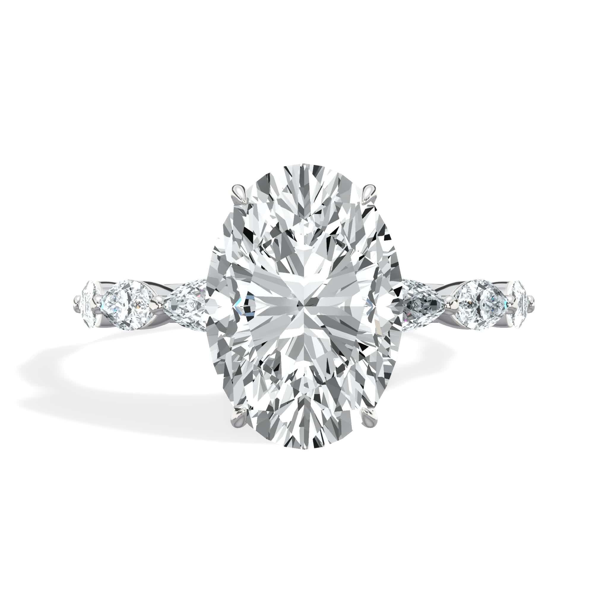 4.00 Carat Lab Grown Oval Shape with Marquise Side Stones Hidden Halo Diamond Engagement Ring