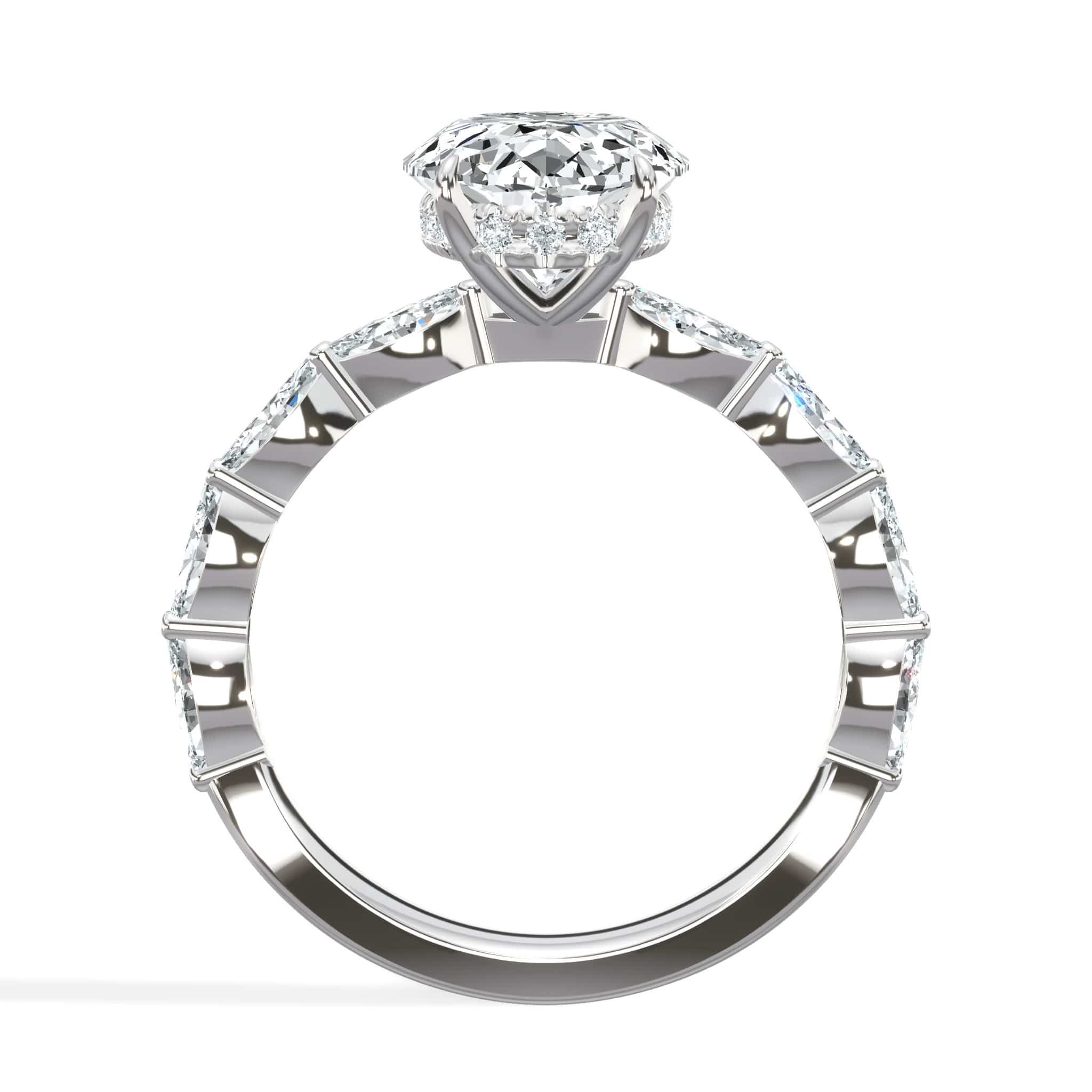 4.00 Carat Lab Grown Oval Shape with Marquise Side Stones Hidden Halo Diamond Engagement Ring - Image 4