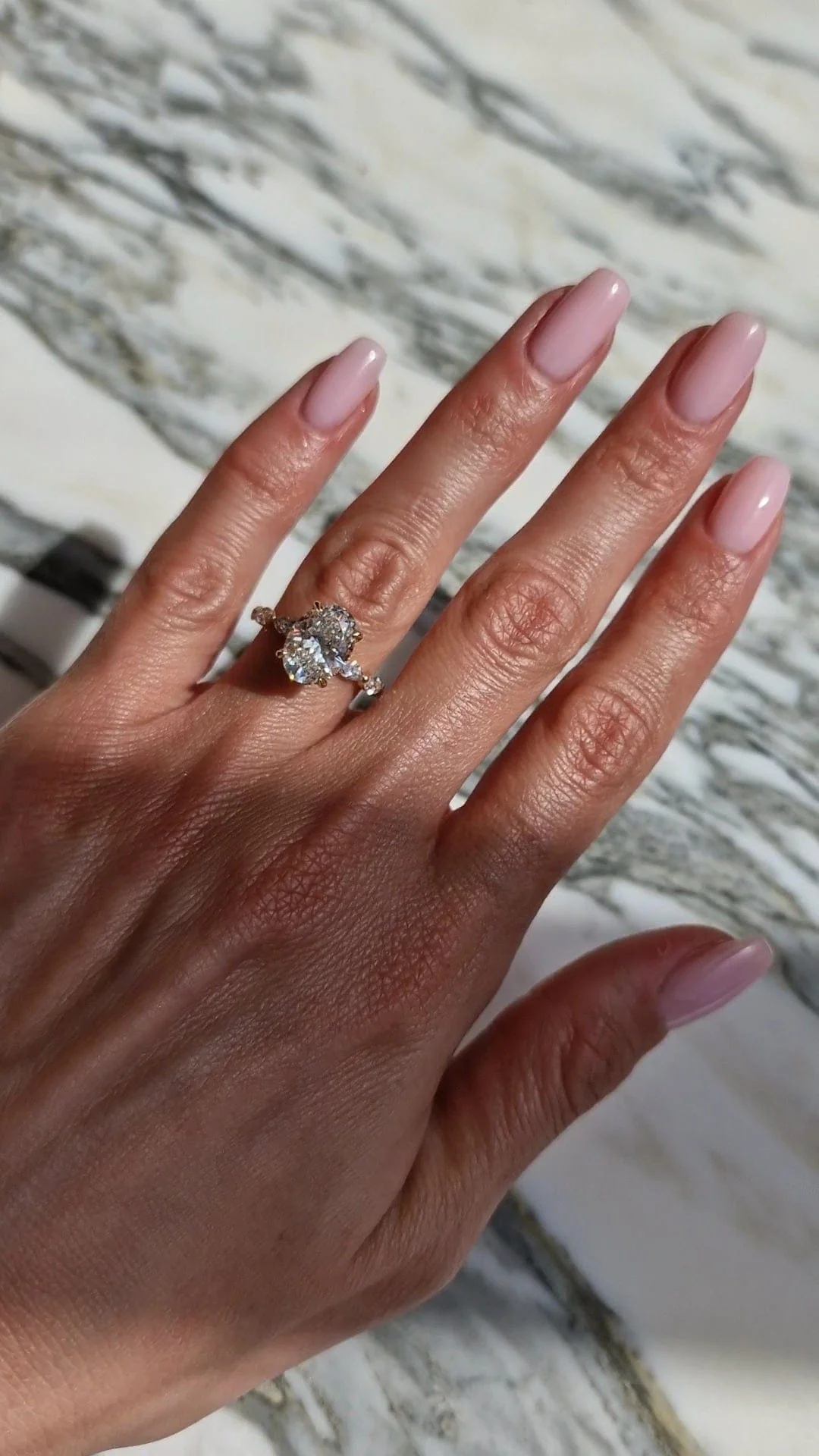 4.00 Carats Lab Grown Oval Shape with Marquise Side Stones Hidden Halo Diamond Engagement Ring - Image 3
