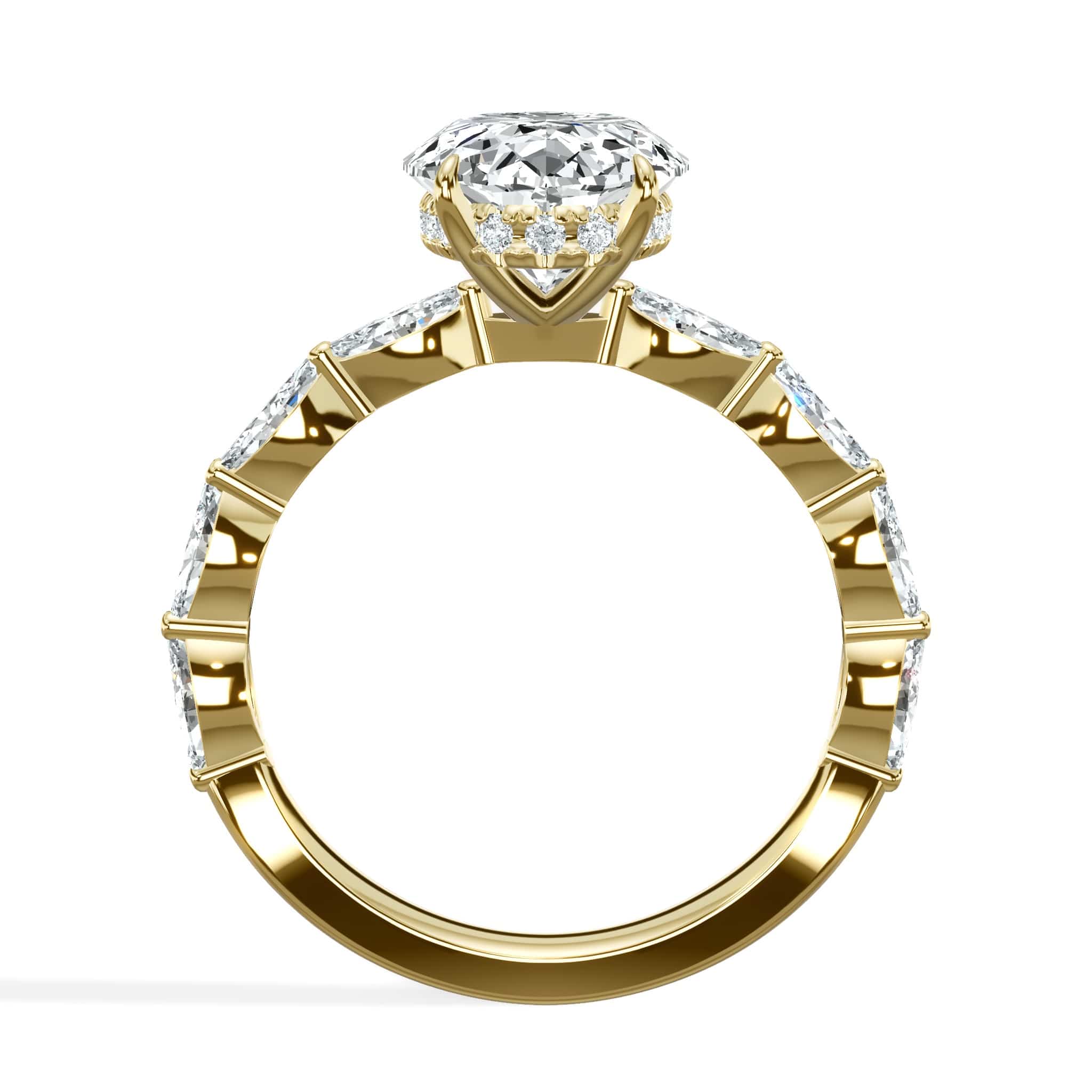 4.00 Carats Lab Grown Oval Shape with Marquise Side Stones Hidden Halo Diamond Engagement Ring - Image 4