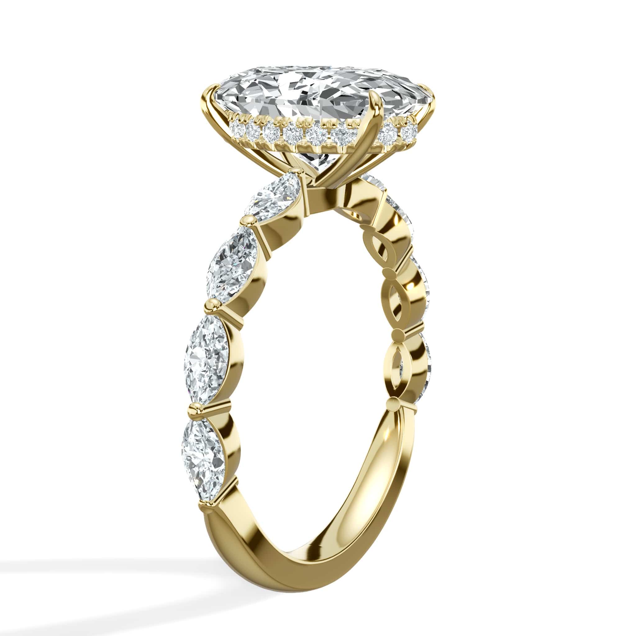 4.00 Carats Lab Grown Oval Shape with Marquise Side Stones Hidden Halo Diamond Engagement Ring - Image 5