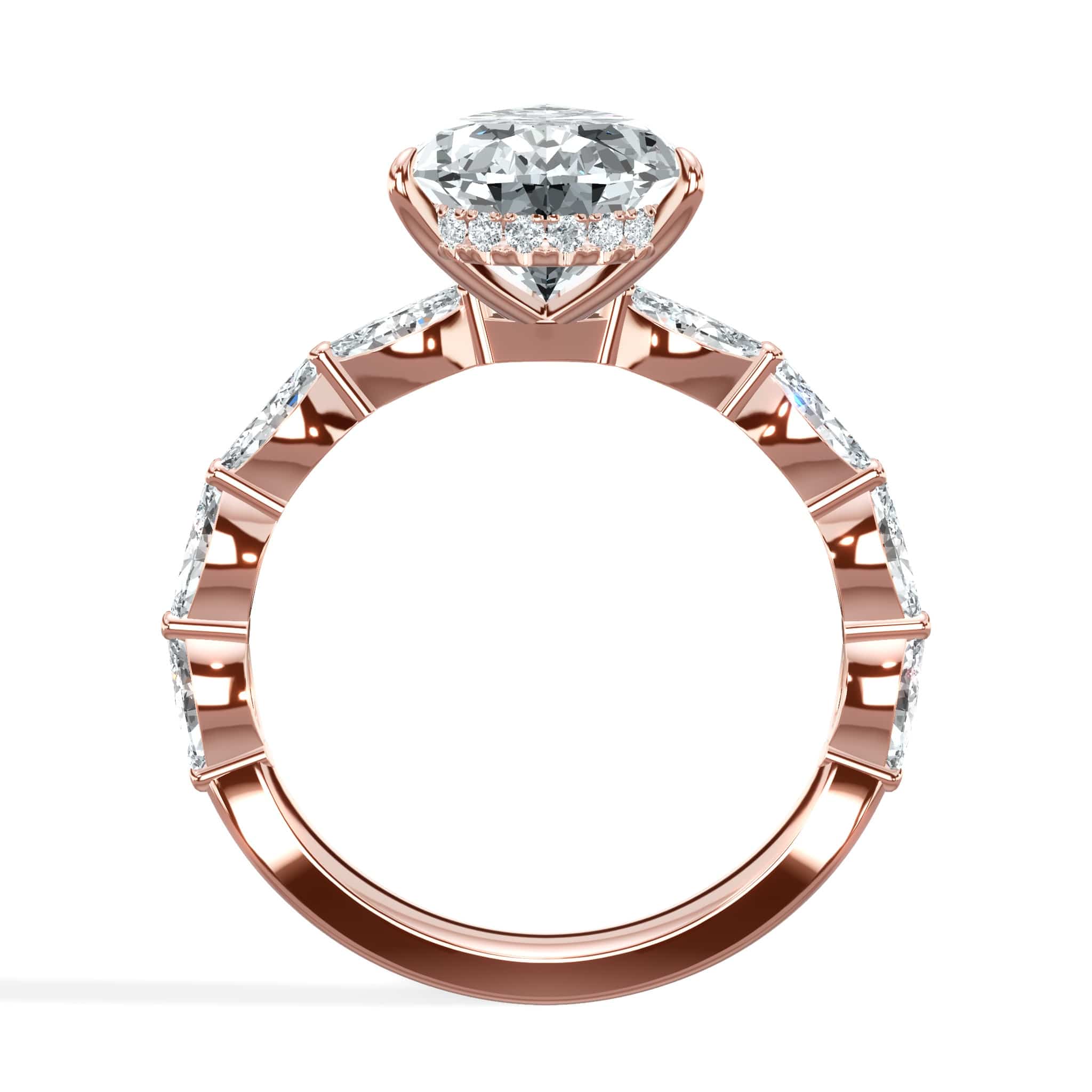 4.08 Carats Lab Grown Pear Shaped with Marquise Side Stones Hidden Halo Diamond Engagement Ring - Image 2