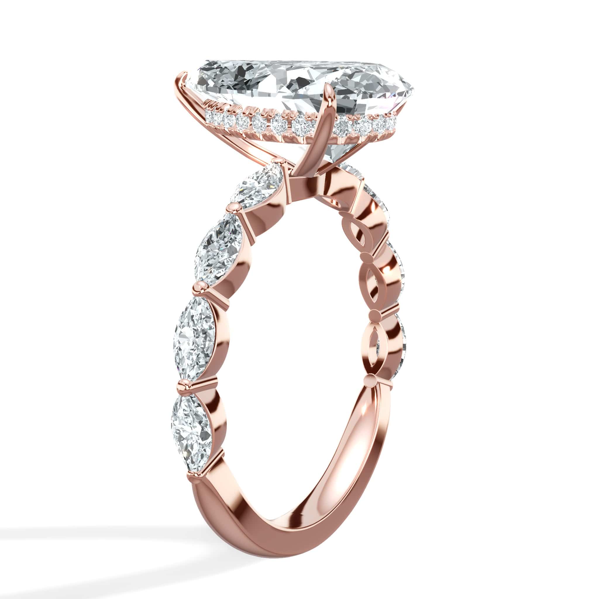 4.08 Carats Lab Grown Pear Shaped with Marquise Side Stones Hidden Halo Diamond Engagement Ring - Image 3