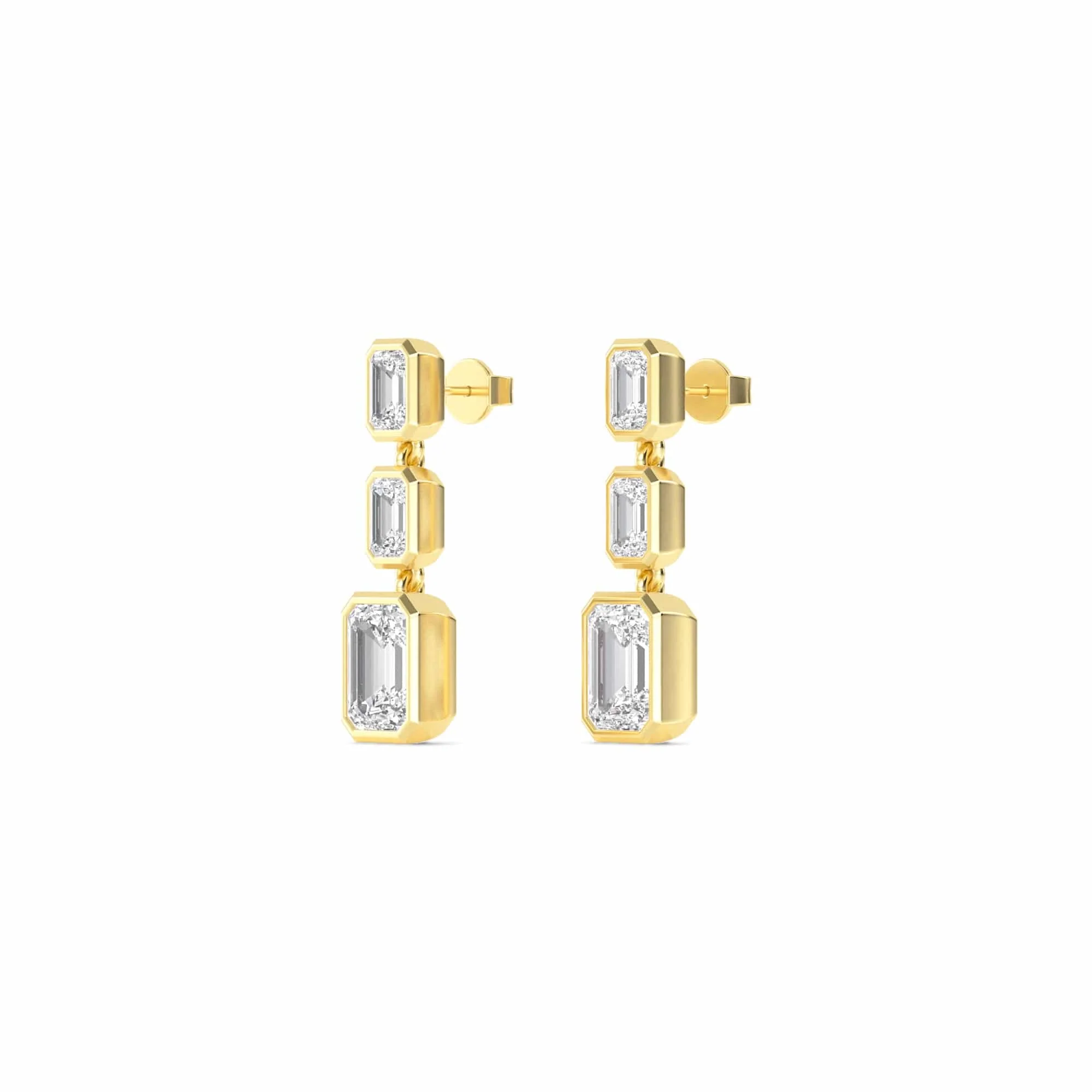 4.50 Carat Emerald Cut Bezel Set Lab Grown Diamond Drop Earrings - Image 3
