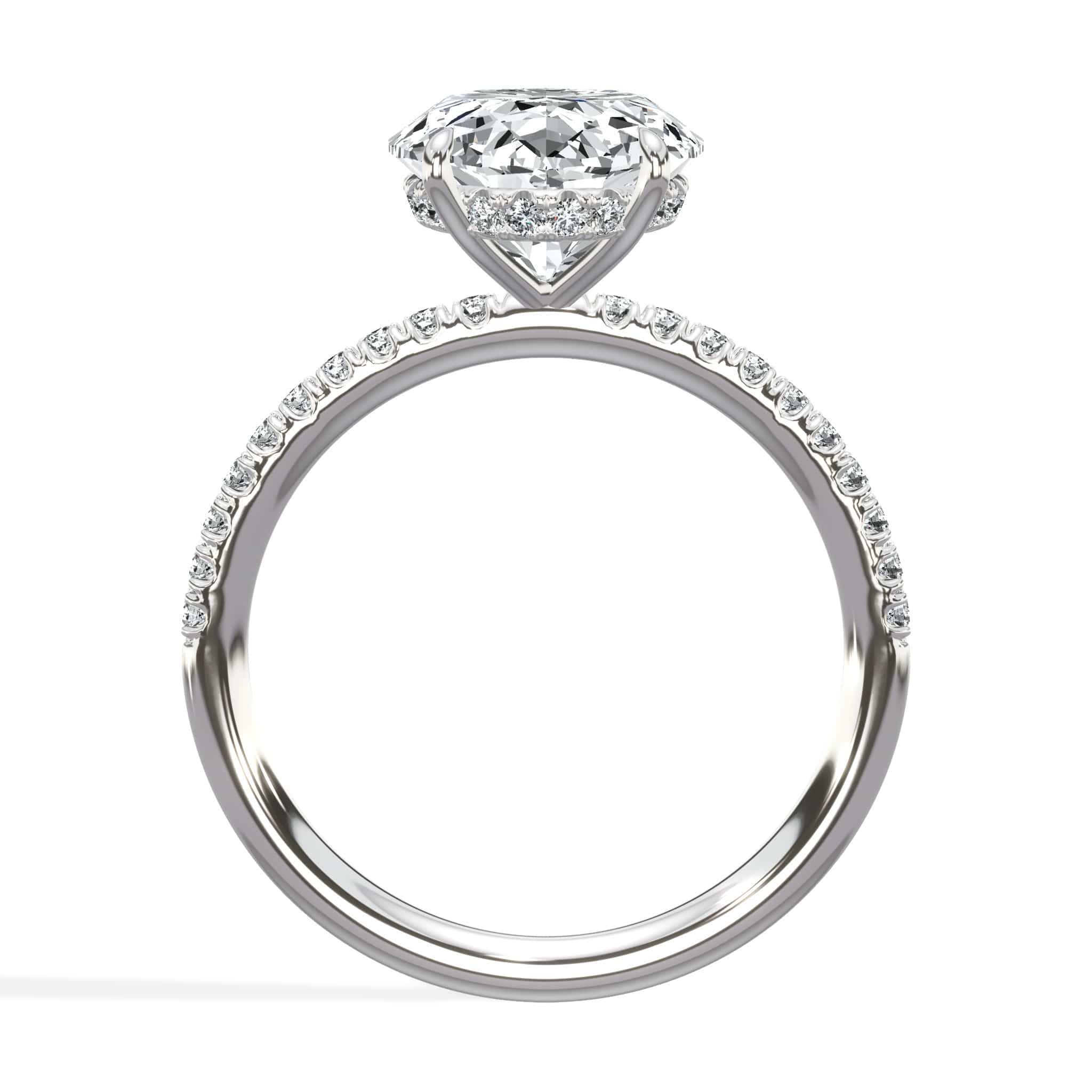 4.50 Carats Lab Grown Oval Cut Micropaved Side Stones Hidden Halo Diamond Engagement Ring - Image 3