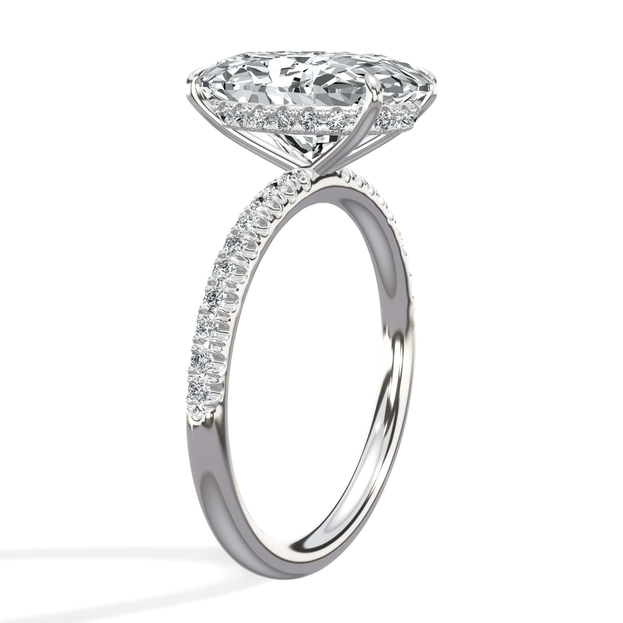 4.50 Carats Lab Grown Oval Cut Micropaved Side Stones Hidden Halo Diamond Engagement Ring - Image 4