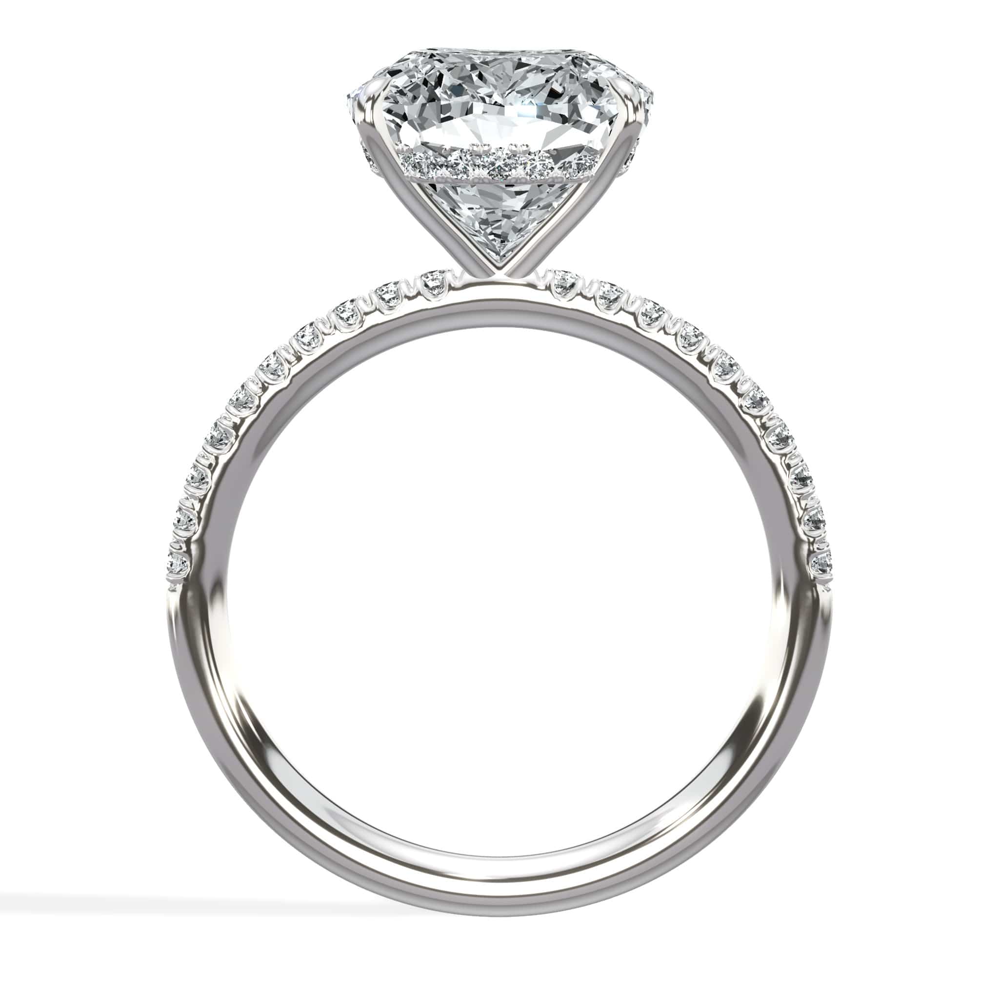 4.52 Carats Lab Grown Cushion Cut Micropaved Side Stones Hidden Halo Diamond Engagement Ring - Image 3