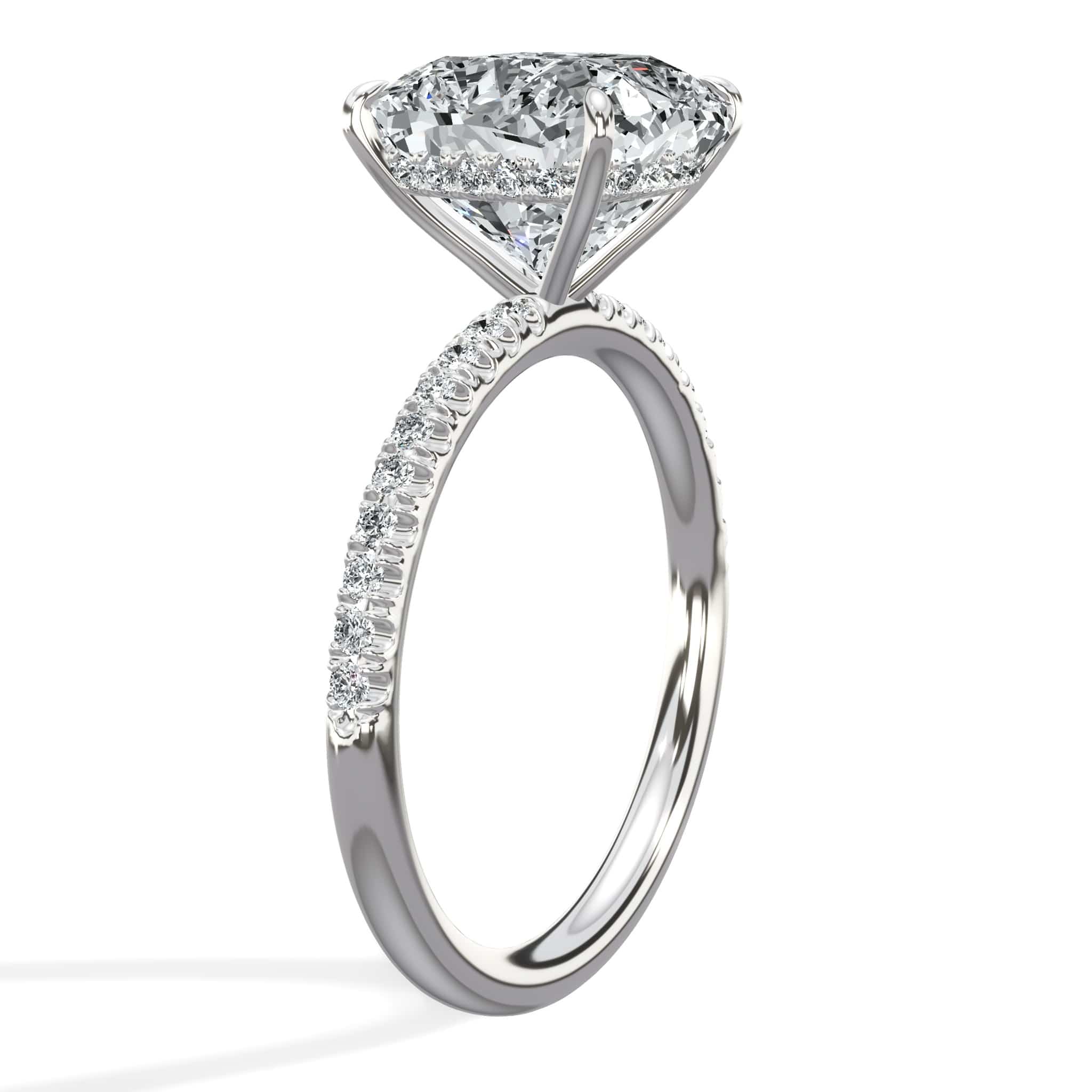 4.52 Carats Lab Grown Cushion Cut Micropaved Side Stones Hidden Halo Diamond Engagement Ring - Image 4