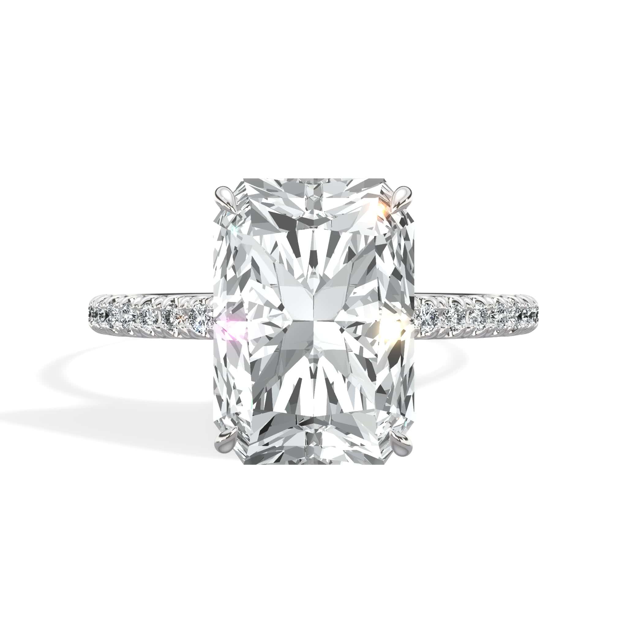4.55 Carats Radiant Cut Micropaved Side Stones Hidden Halo Diamond Engagement Ring