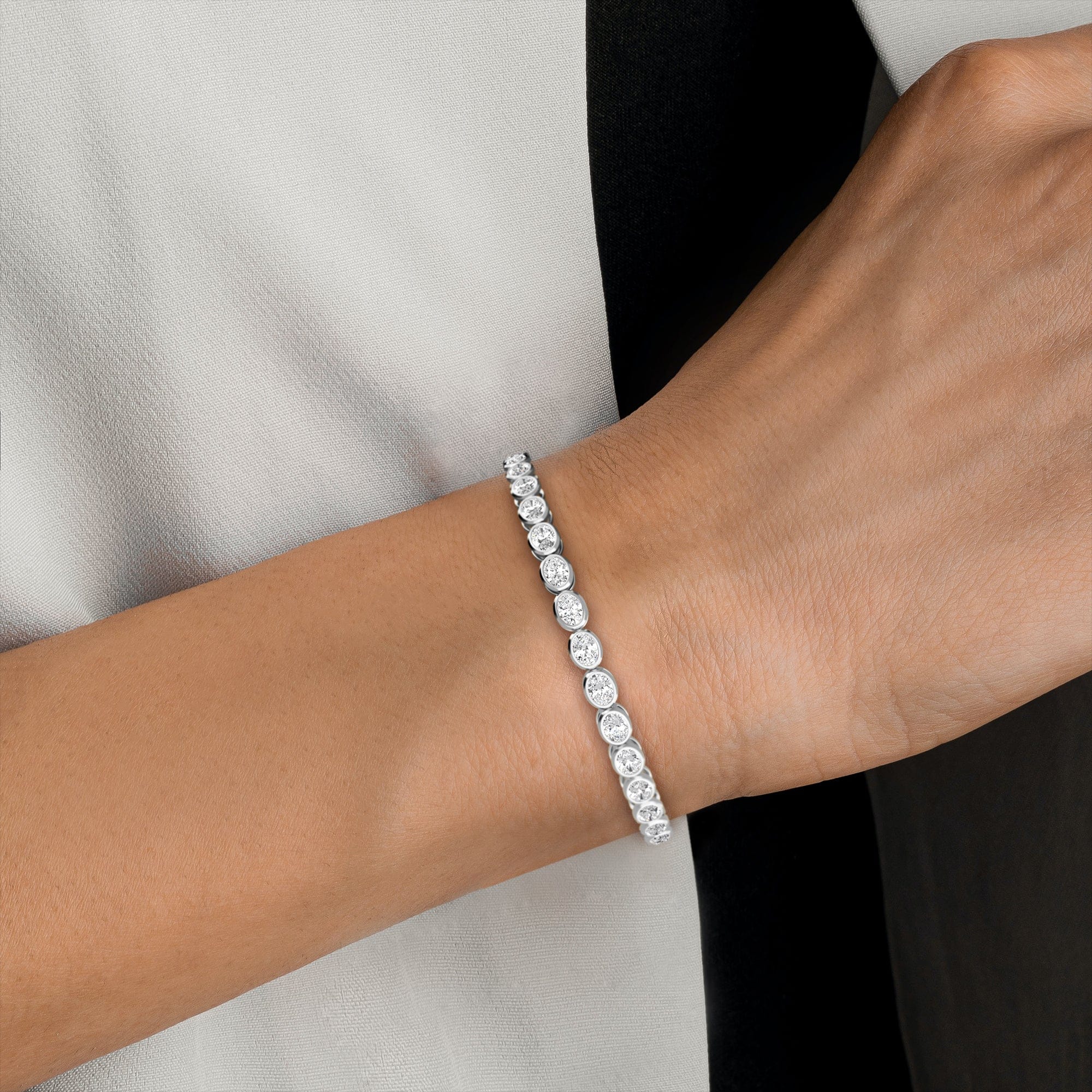 4 Carat Oval Lab Grown Diamond East-West Bezel Tennis Bracelet - Image 19