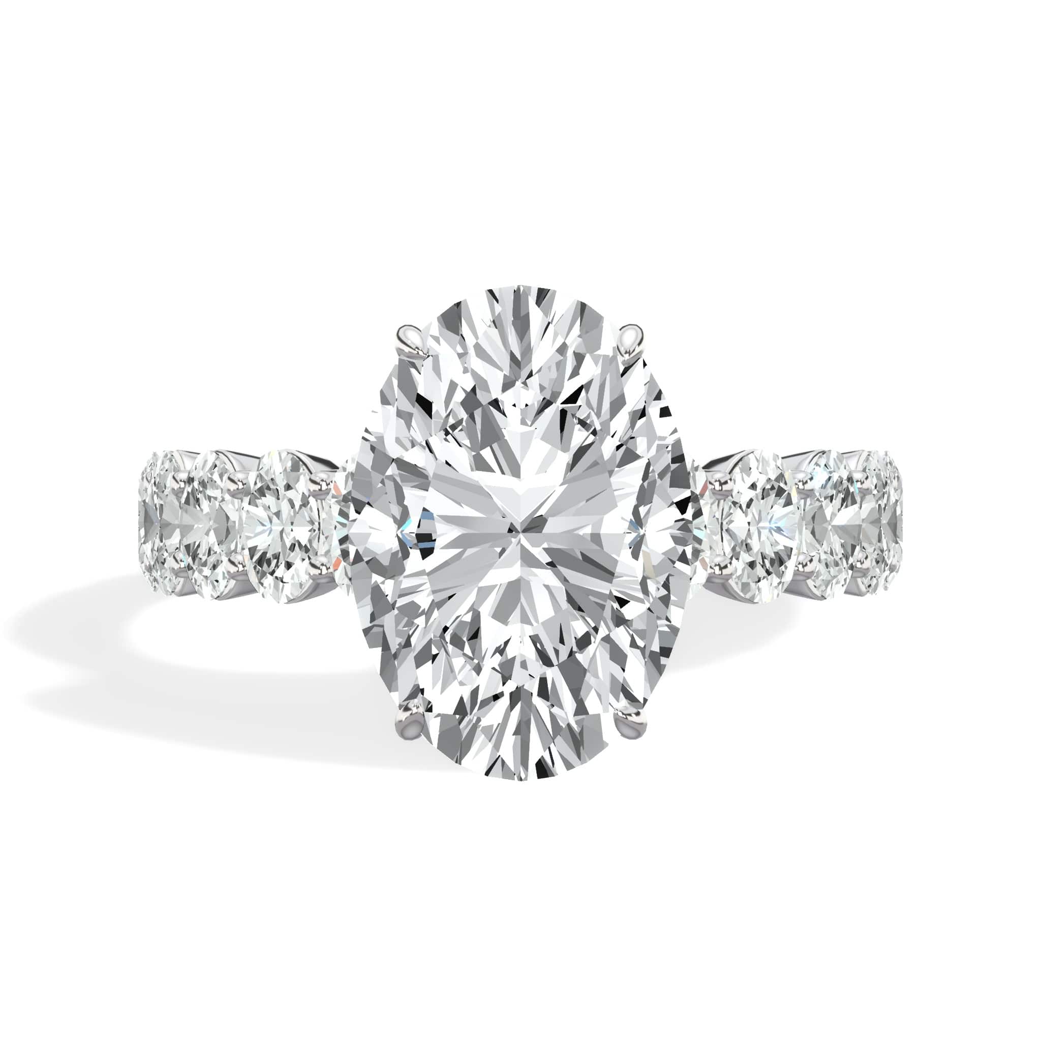 5 Carat Lab Grown Oval Cut with Oval Side Stones Hidden Halo Diamond Engagement Ring In White Gold