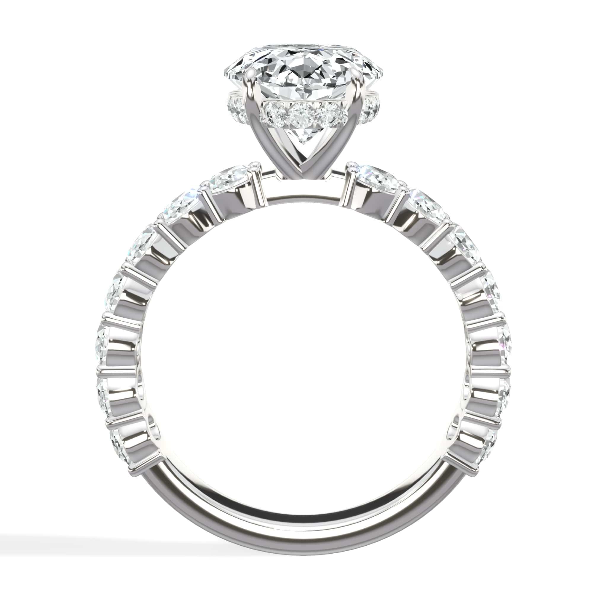 5 Carat Lab Grown Oval Cut with Oval Side Stones Hidden Halo Diamond Engagement Ring In White Gold - Image 2