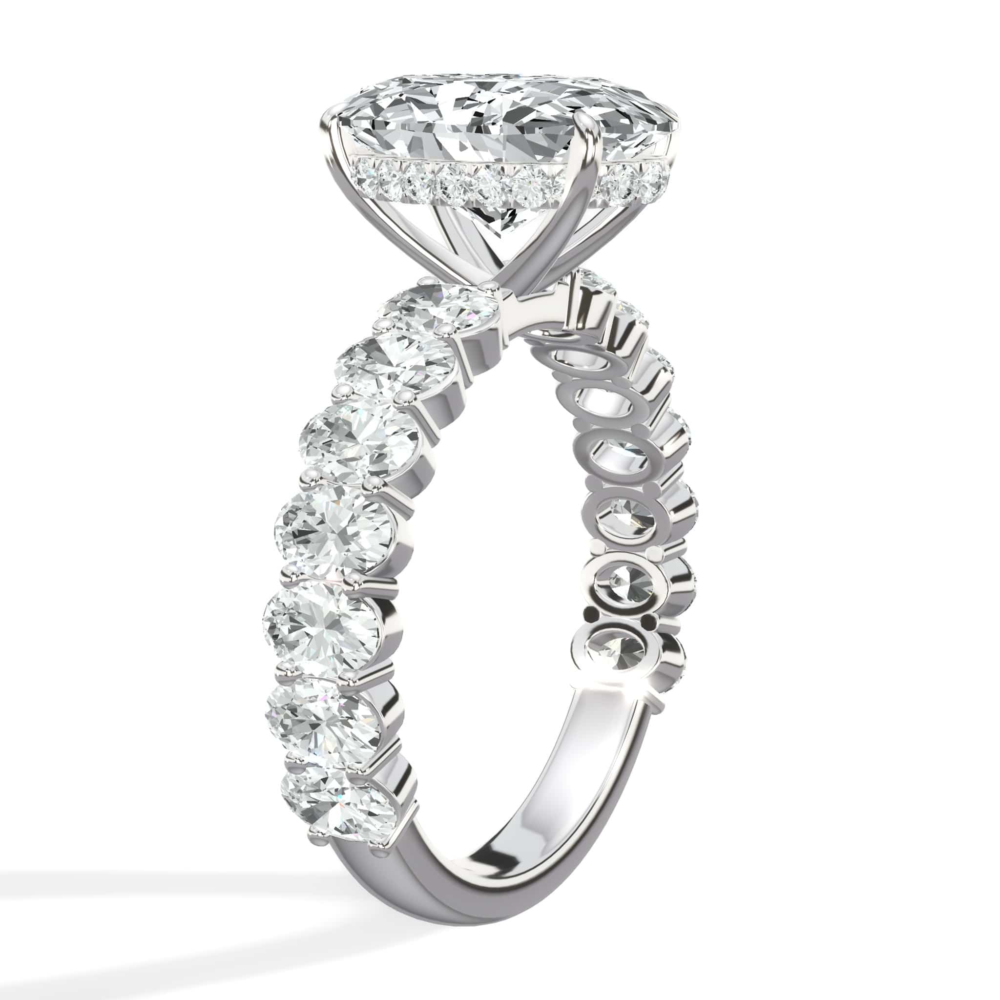 5 Carat Lab Grown Oval Cut with Oval Side Stones Hidden Halo Diamond Engagement Ring In White Gold - Image 3