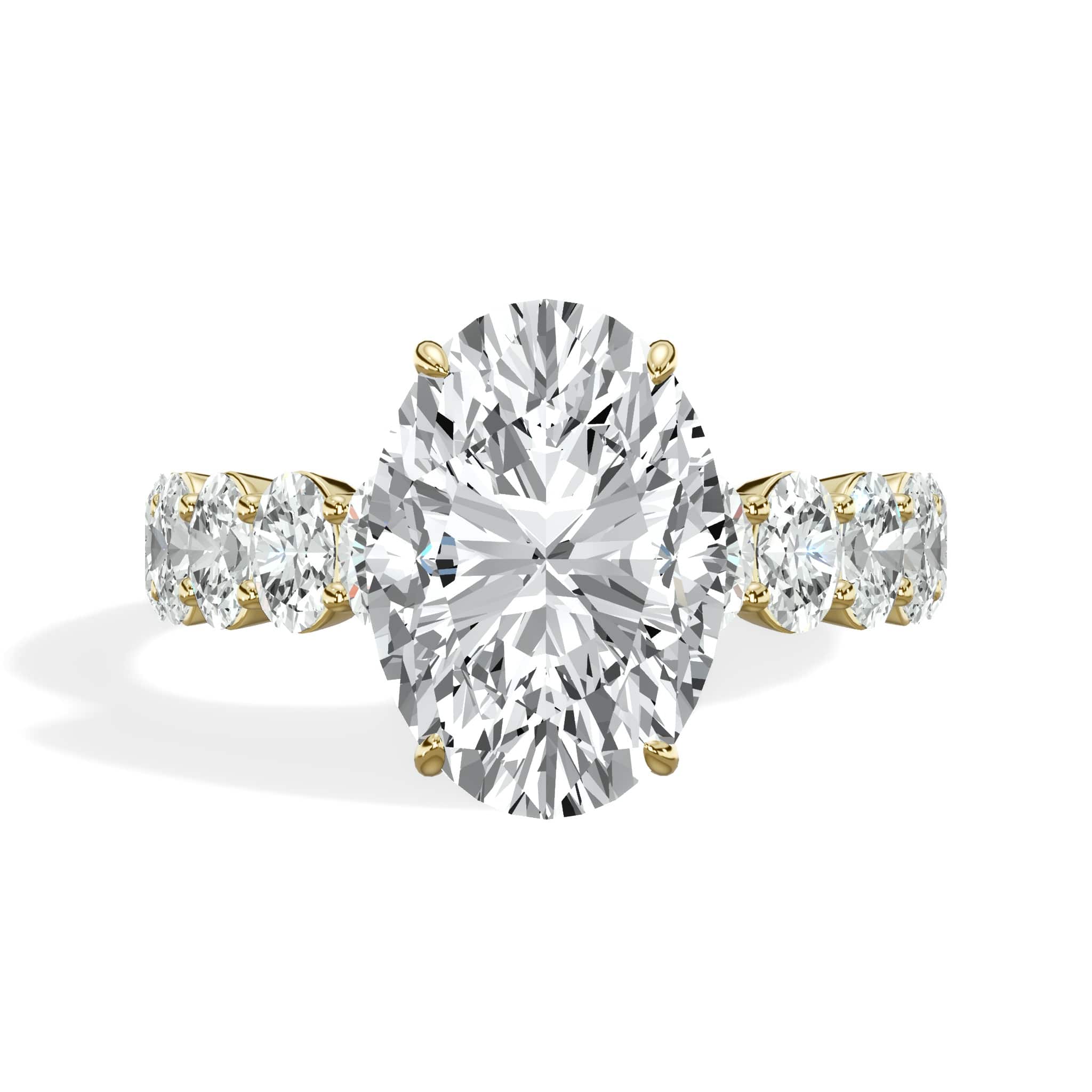 5 Carat Lab Grown Oval Cut with Oval Side Stones Hidden Halo Diamond Engagement Ring In Yellow Gold