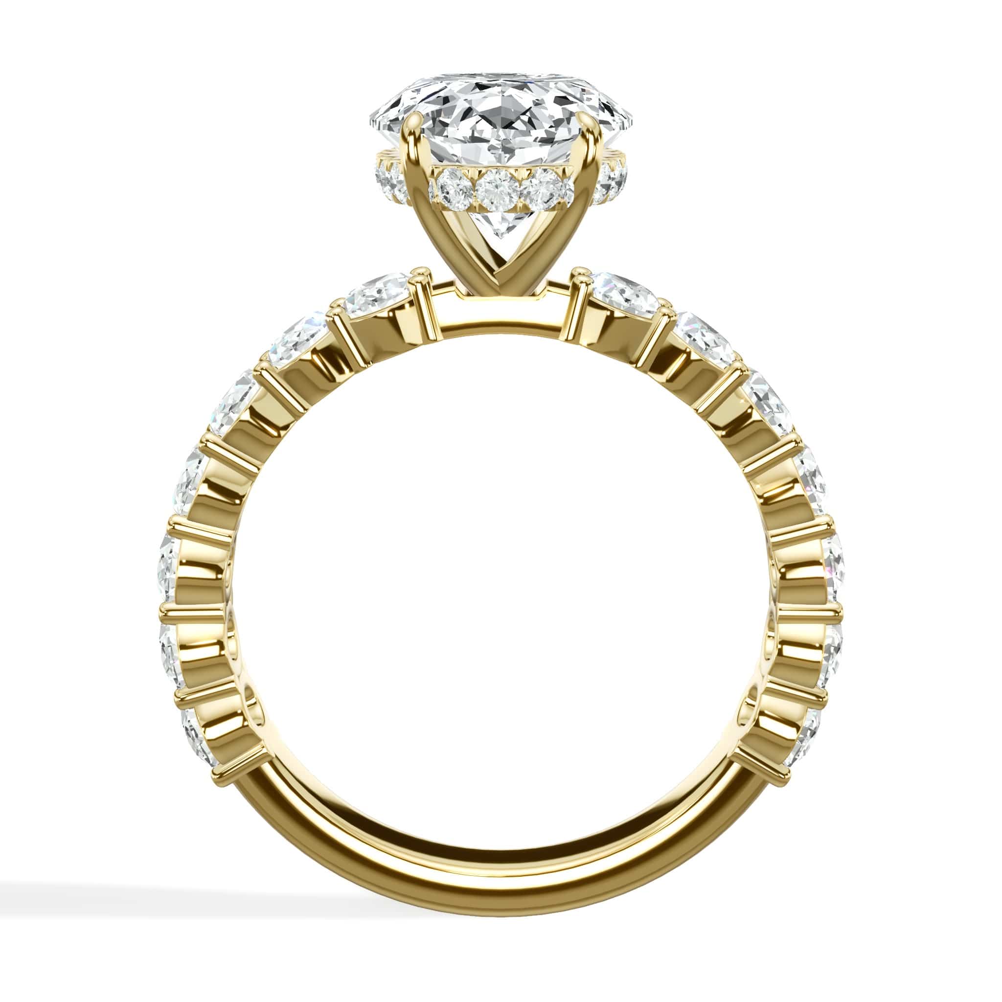 5 Carat Lab Grown Oval Cut with Oval Side Stones Hidden Halo Diamond Engagement Ring In Yellow Gold - Image 2