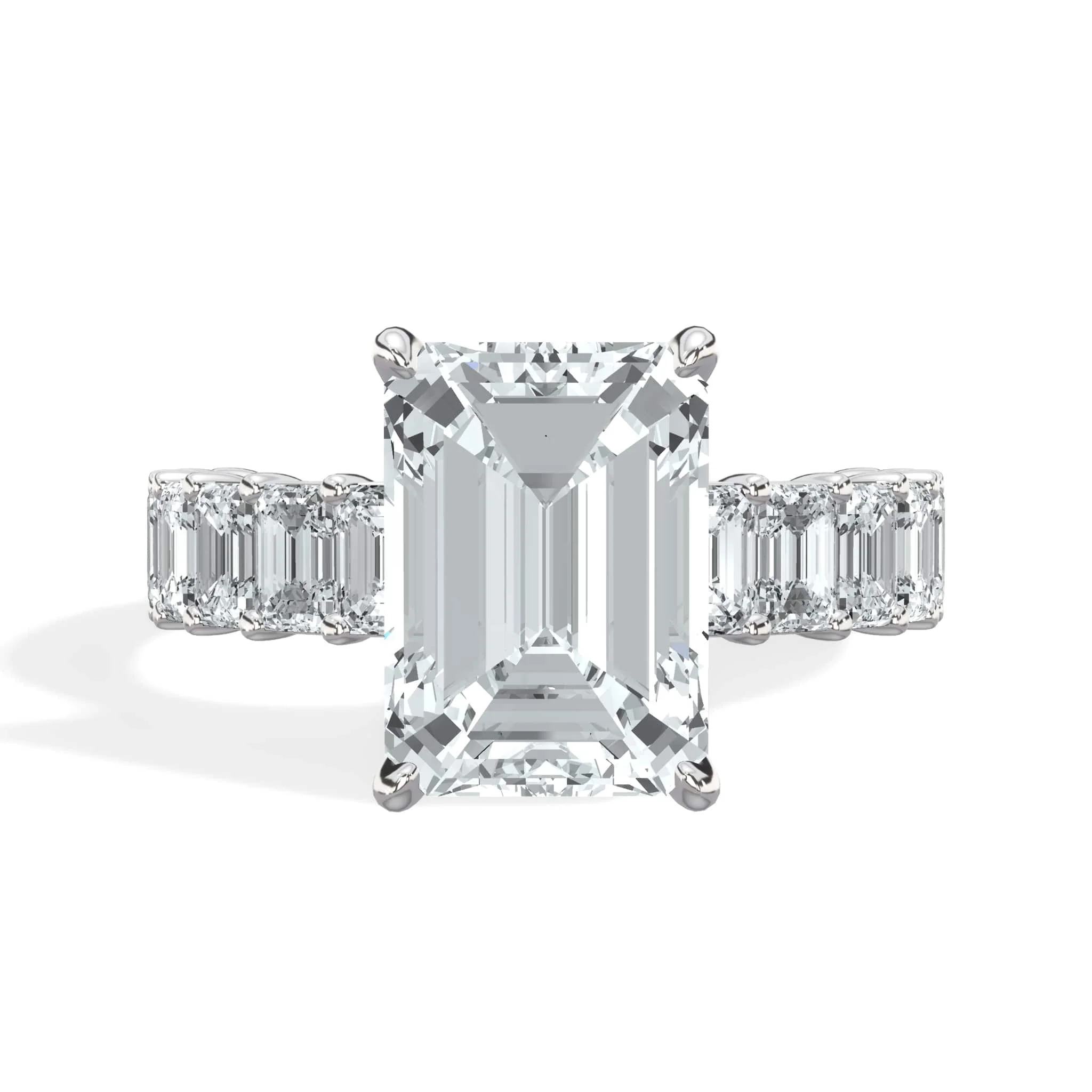 5 Carat Lab-Grown Emerald Cut Diamond Engagement Ring with 3/4 Eternity Band 14K White Gold