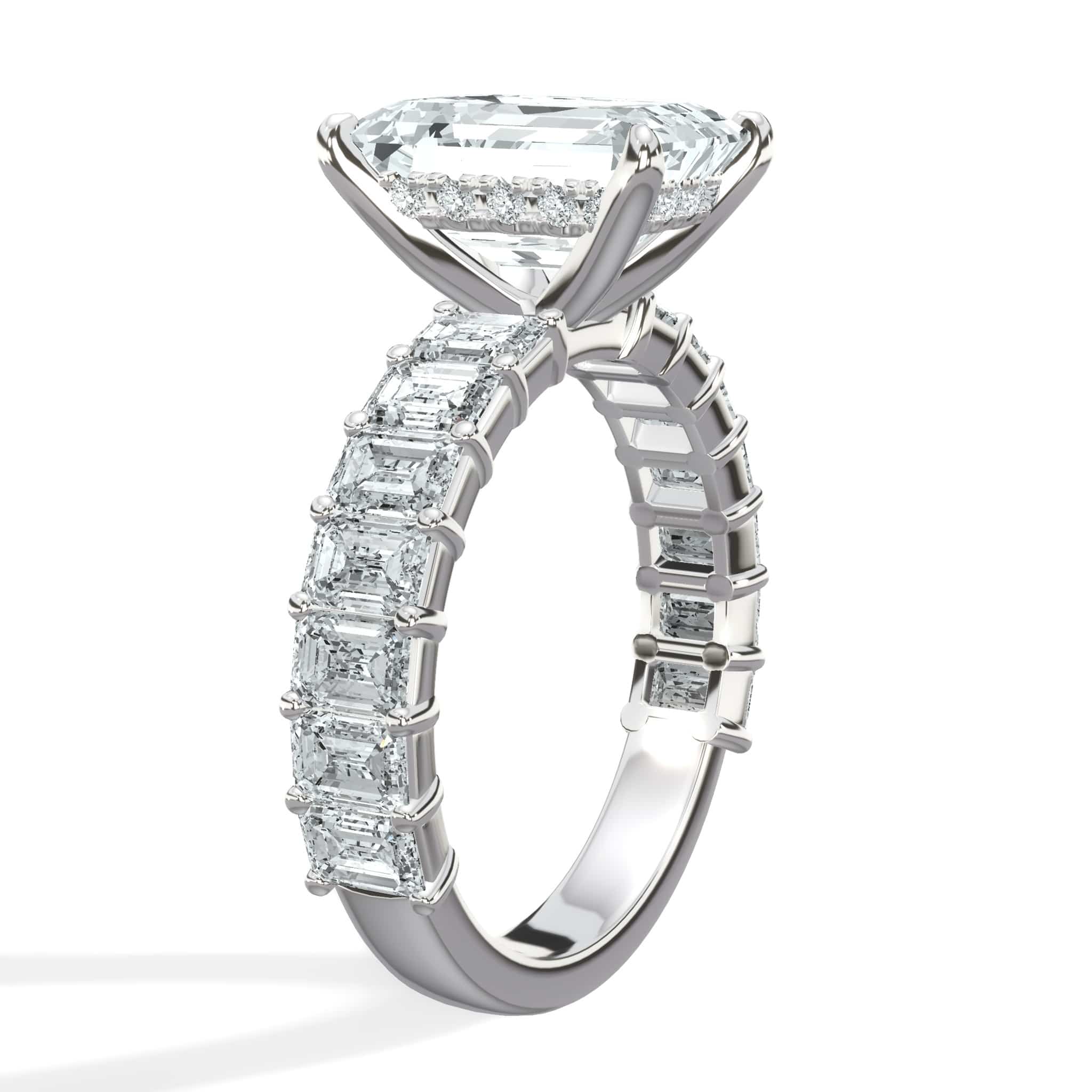 5 Carat Lab-Grown Emerald Cut Diamond Engagement Ring with 3/4 Eternity Band 14K White Gold - Image 3