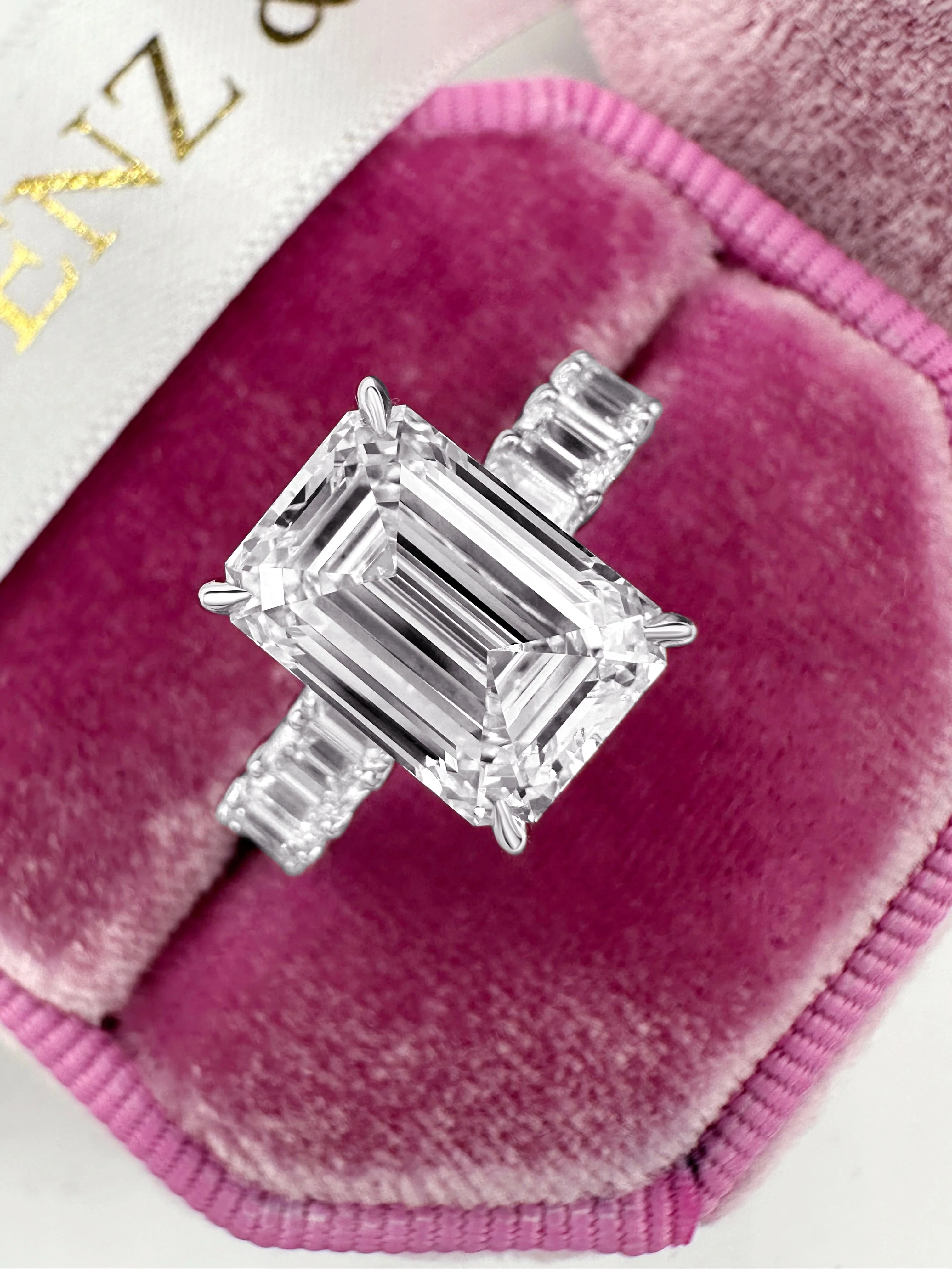 5 Carat Lab-Grown Emerald Cut Diamond Engagement Ring with 3/4 Eternity Band 14K White Gold - Image 4