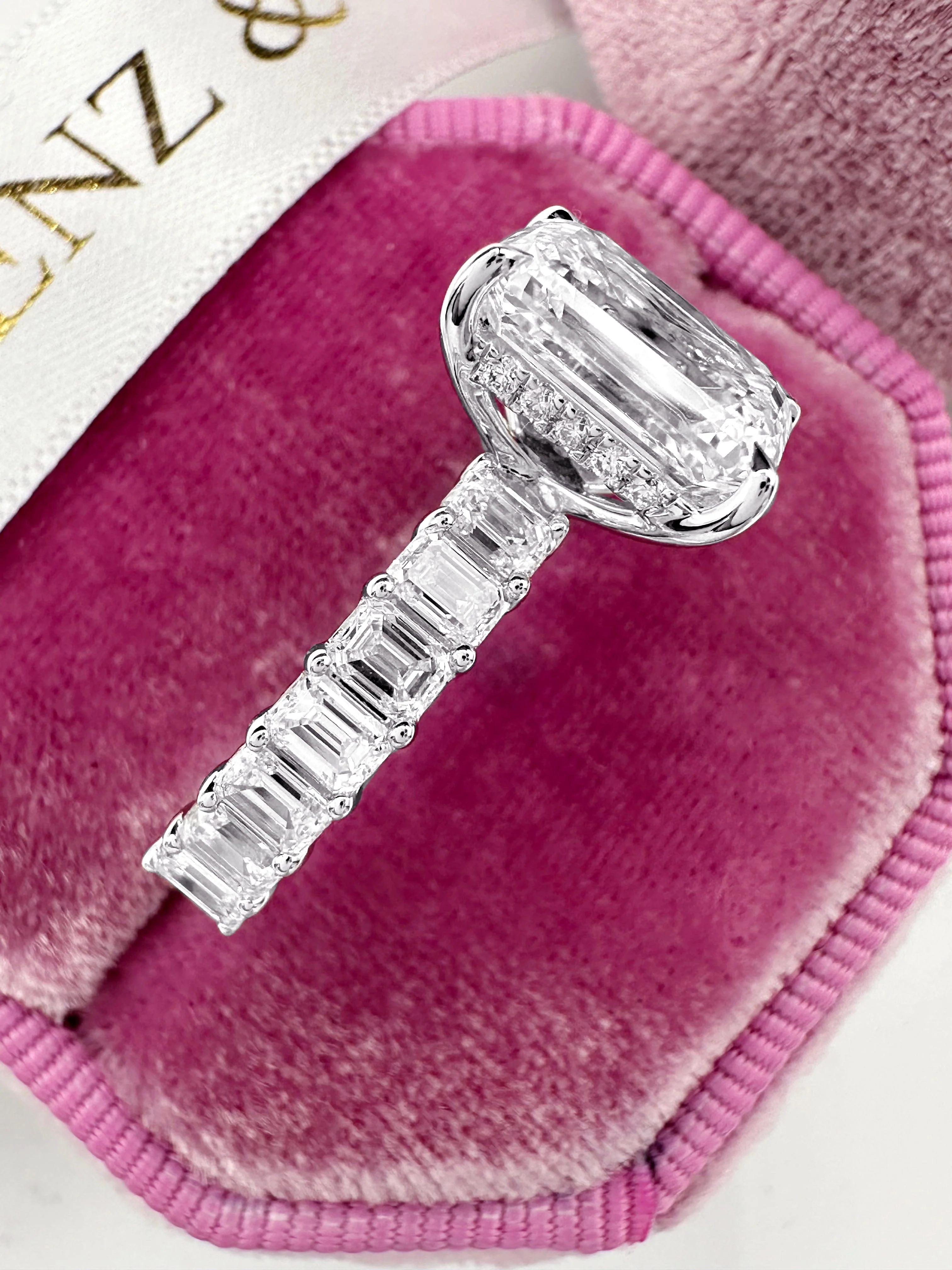 5 Carat Lab-Grown Emerald Cut Diamond Engagement Ring with 3/4 Eternity Band 14K White Gold - Image 5