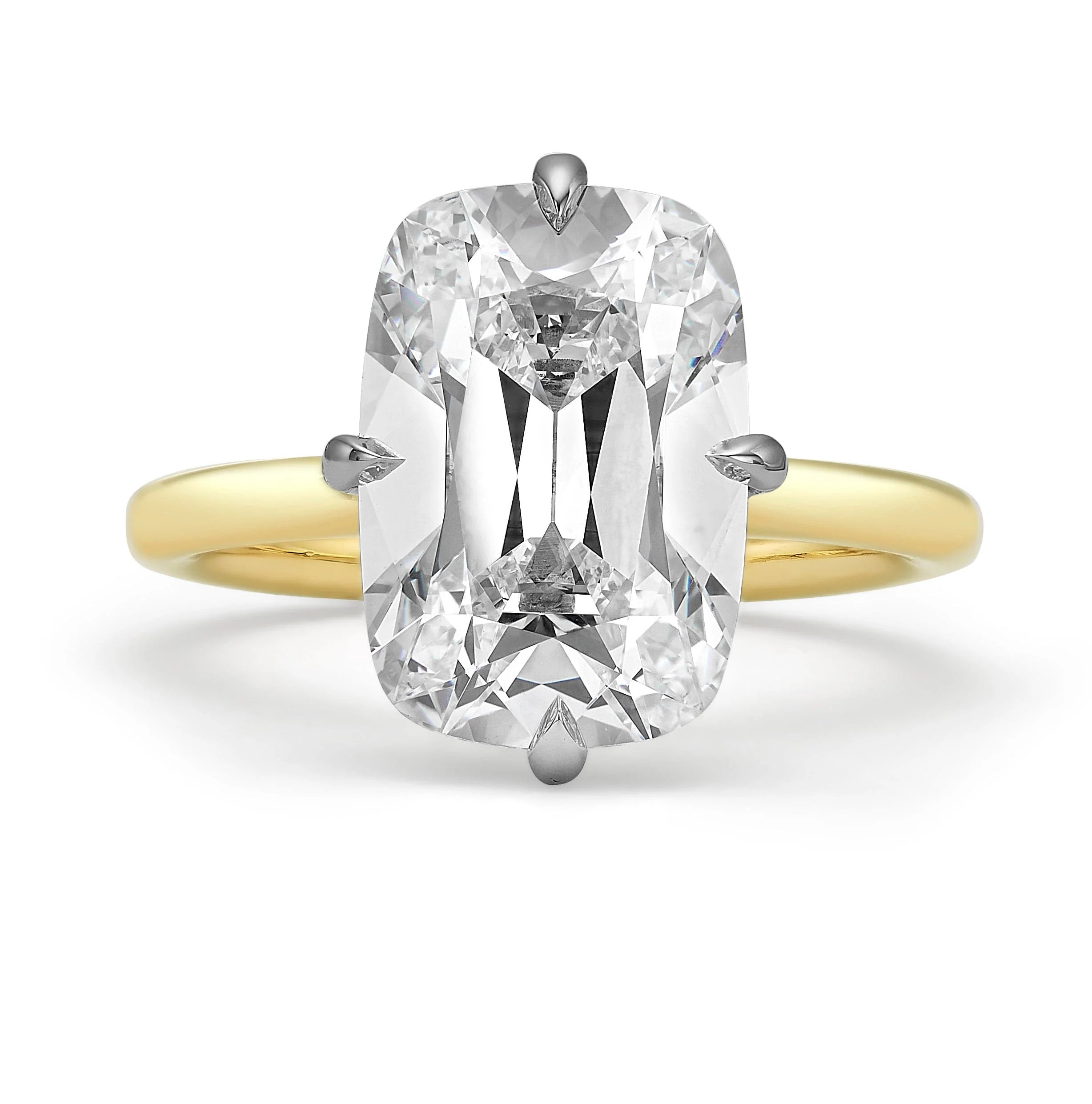5.01 Carat Lab Grown Elongated Old Mine Cut Diamond Solitaire Engagement Ring