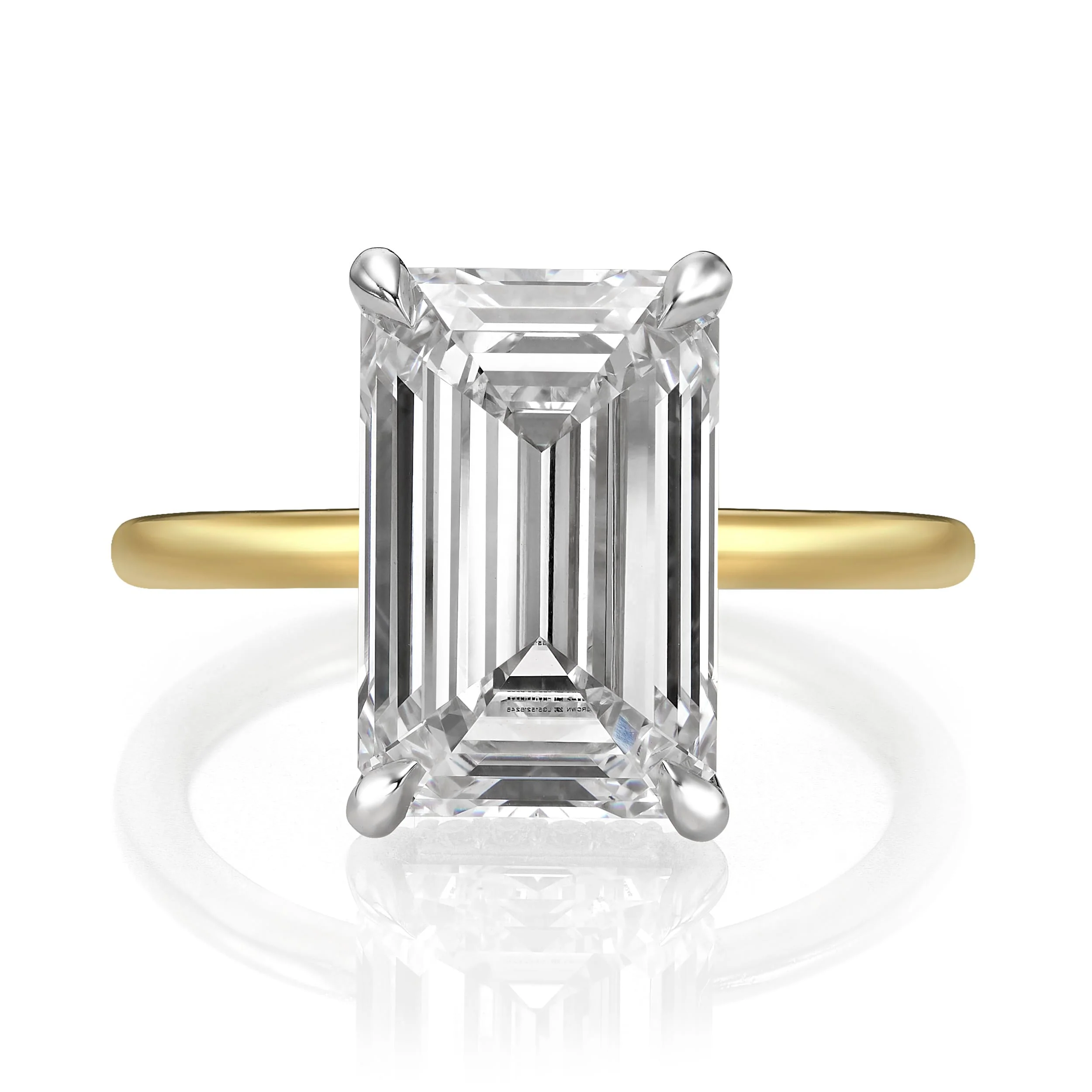 5.20 Carats Lab Grown Emerald Cut Two Tone Solitaire Hidden Halo Diamond Engagement Ring