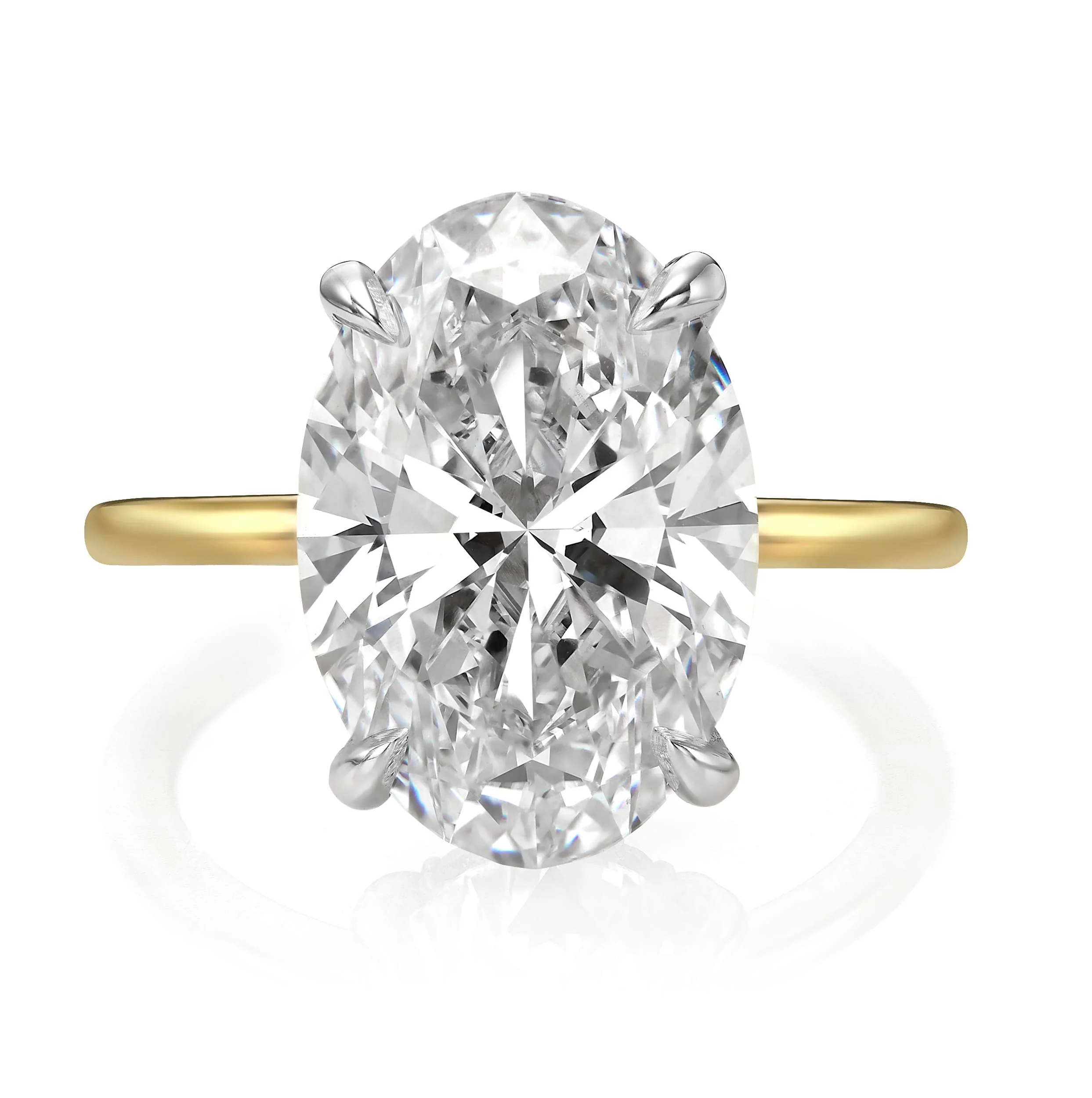5.22 Carats Lab Grown Oval Cut Two Tone Solitaire Hidden Halo Diamond Engagement Ring