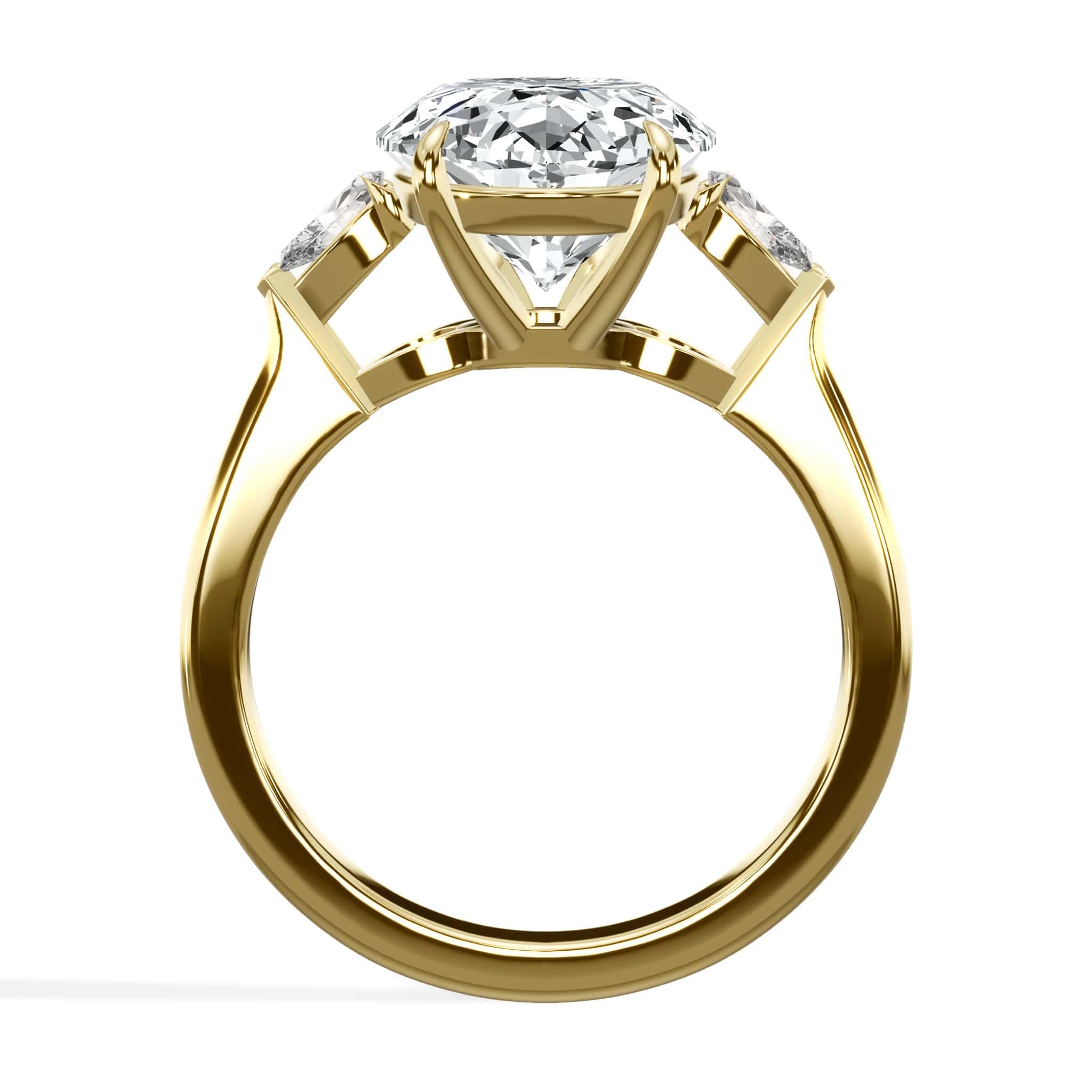 5.36 Carats Lab Grown Oval Cut with Pear Shape Side Stones Diamond Engagement Ring in Yellow Gold - Image 2