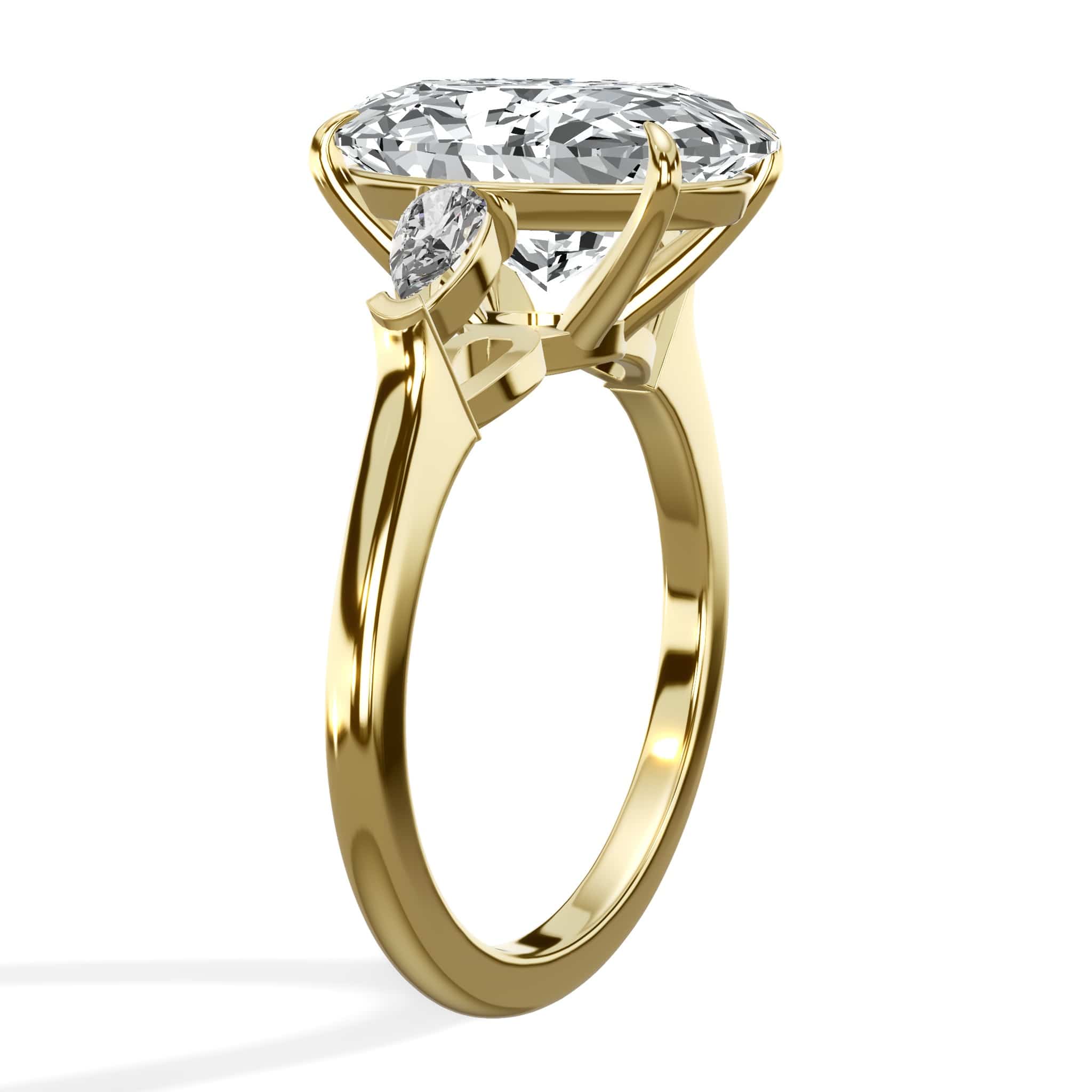 5.36 Carats Lab Grown Oval Cut with Pear Shape Side Stones Diamond Engagement Ring in Yellow Gold - Image 3